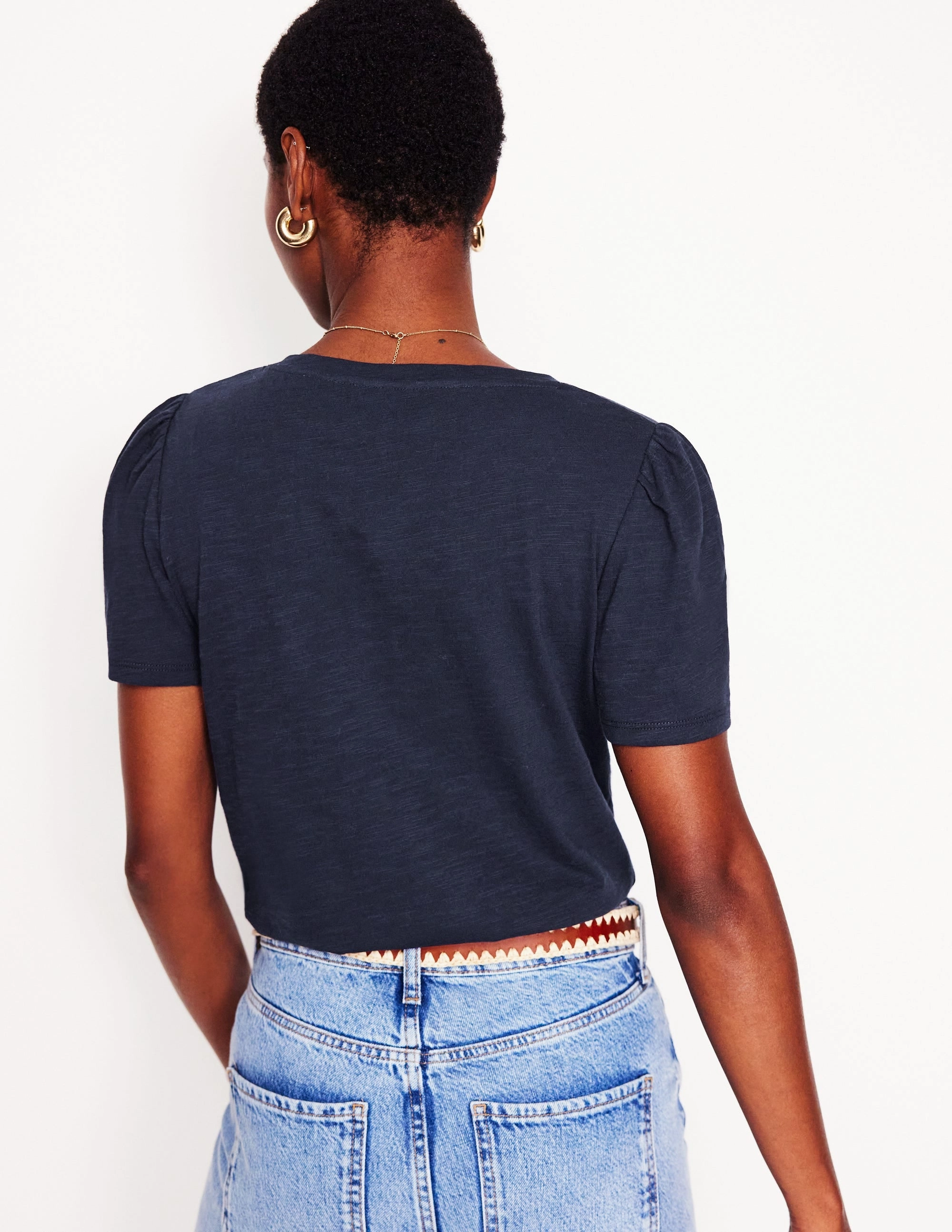 TactileWeave Trendy Cardigan Short Sleeve V Neck T-shirt-Navy