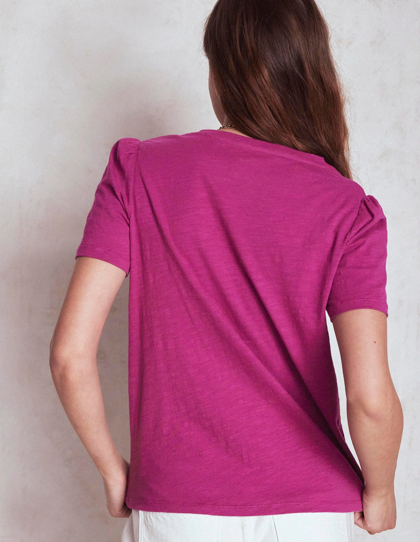 Short Sleeve V Neck T-shirt-Rich Magenta Thermal Insulation Core ButterSoftTexture