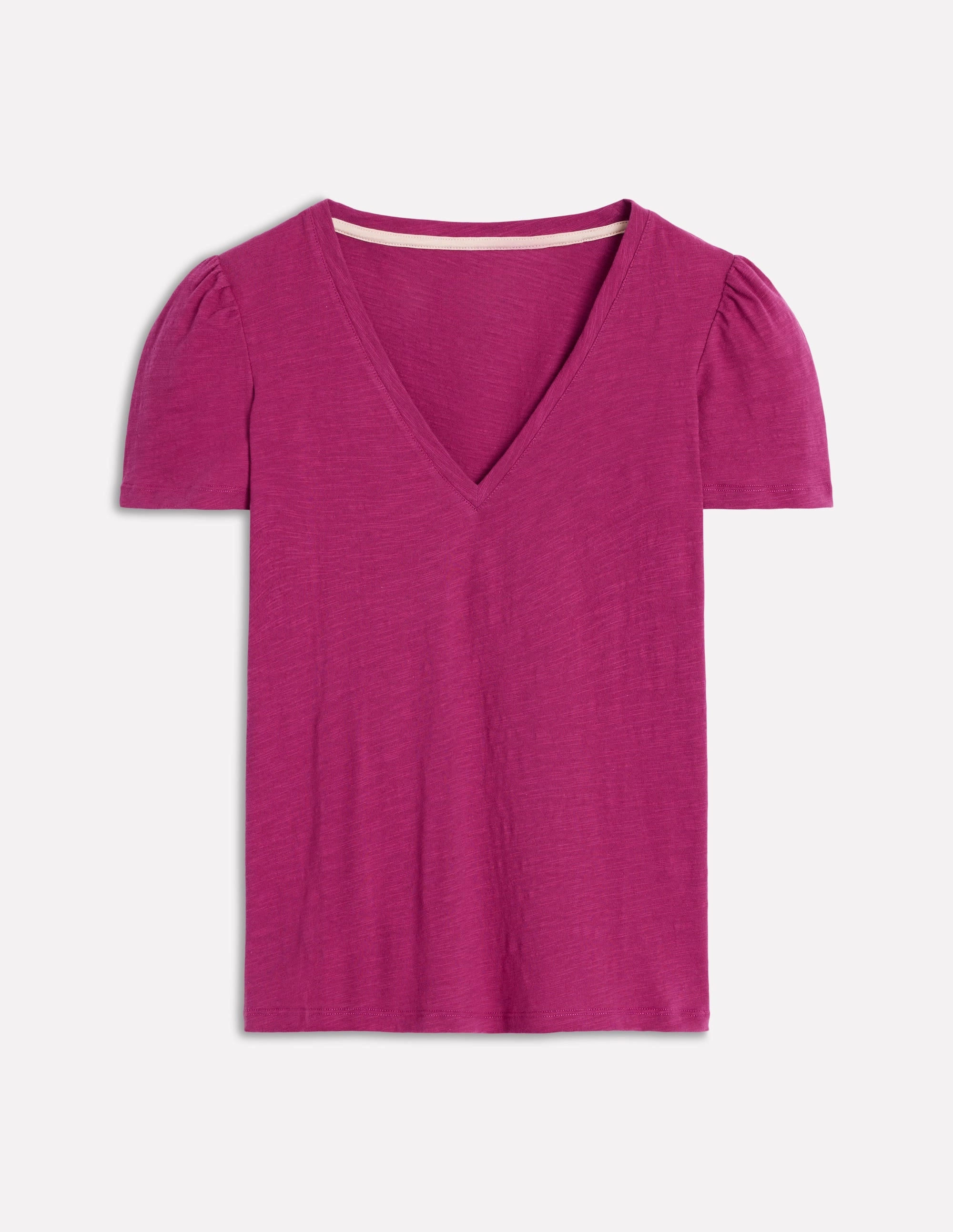V-neck Blouse Short Sleeve V Neck T-shirt-Rich Magenta