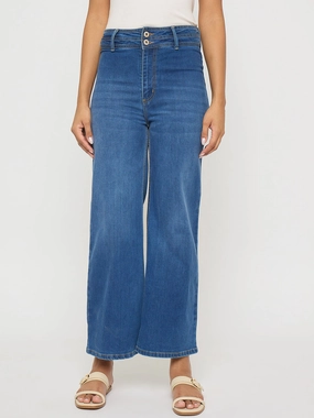 Basic Outfit Winter Warmth Minimalist Style Picnic Style Madame Double Waisted Whiskered Wide Leg Mid Blue Jeans