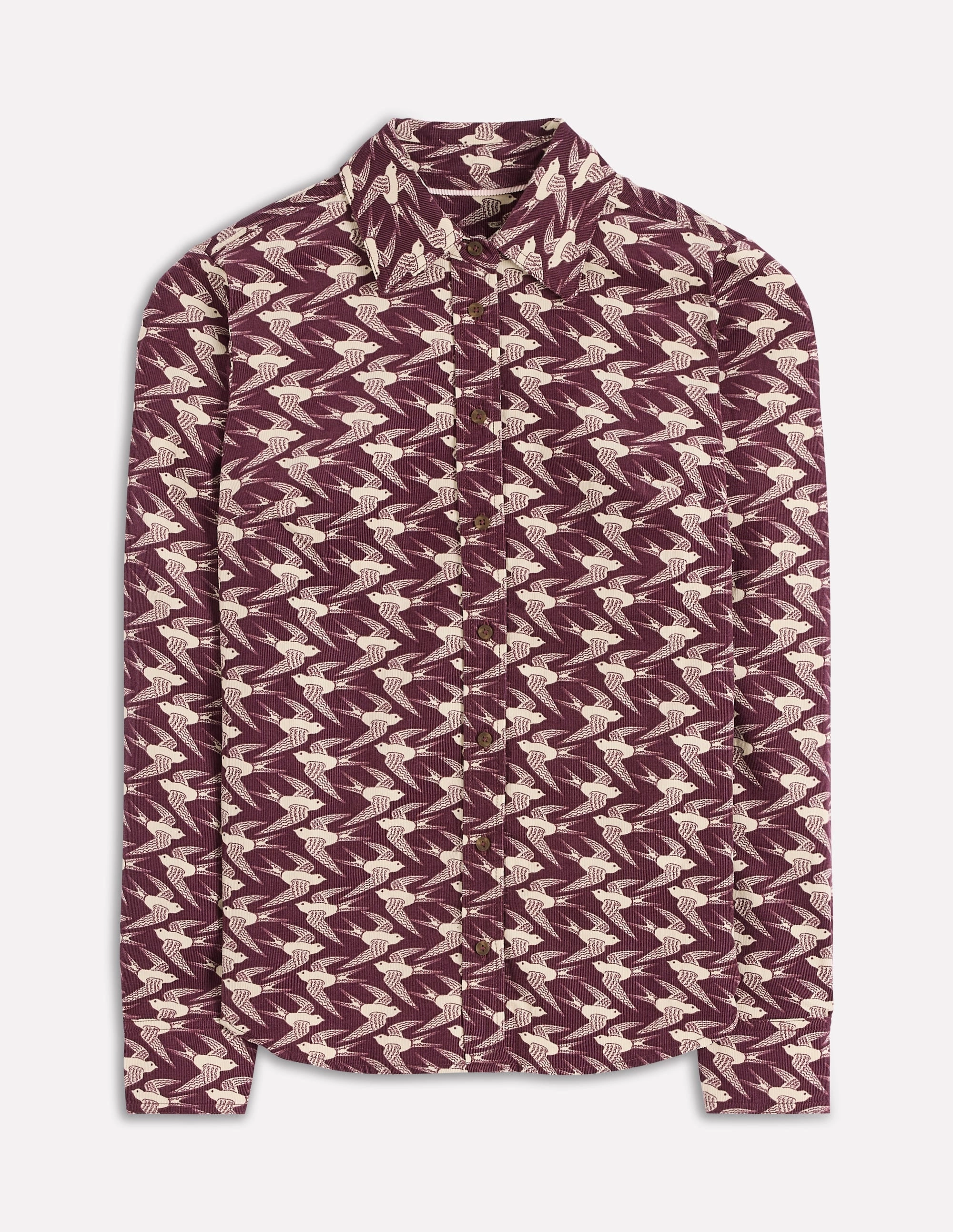 Sienna Cord Shirt-Dark Cherry, Swooping Swallow HeatSealed Seams Bonded Seam Tape