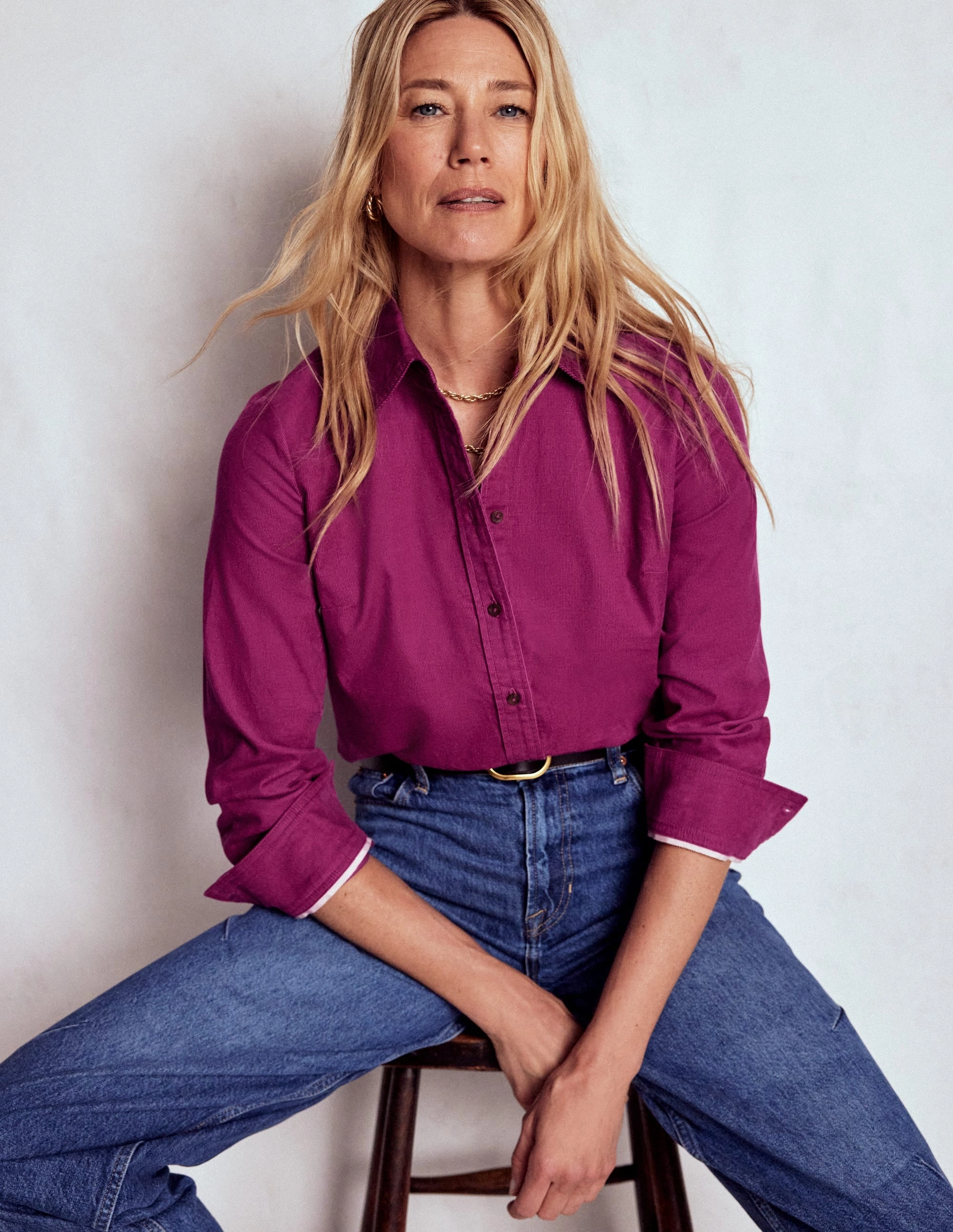 Sienna Cord Shirt-Rich Magenta Stretch Comfort