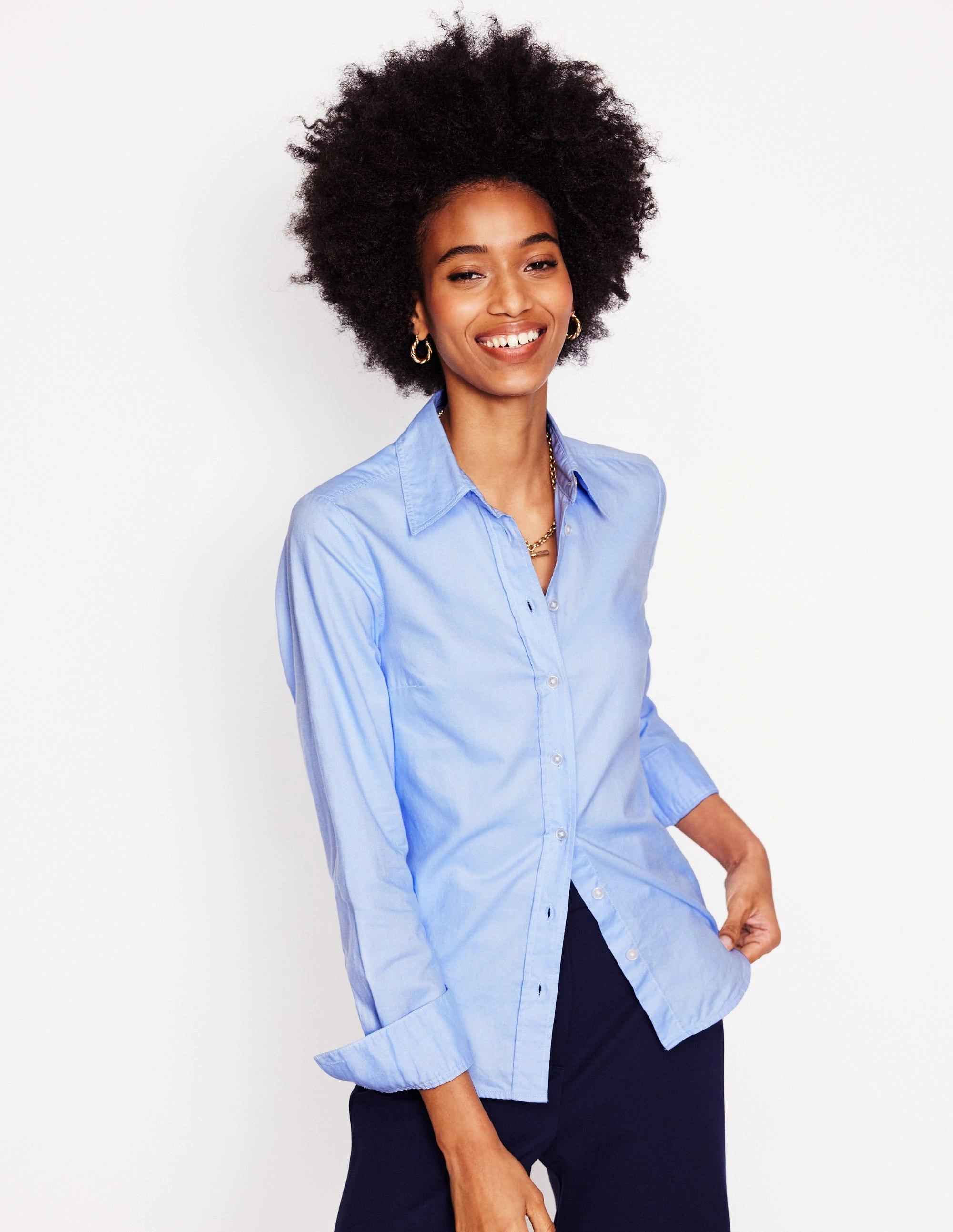 Lounge Wear Street Comfort Sienna Cotton Shirt-Blue Oxford