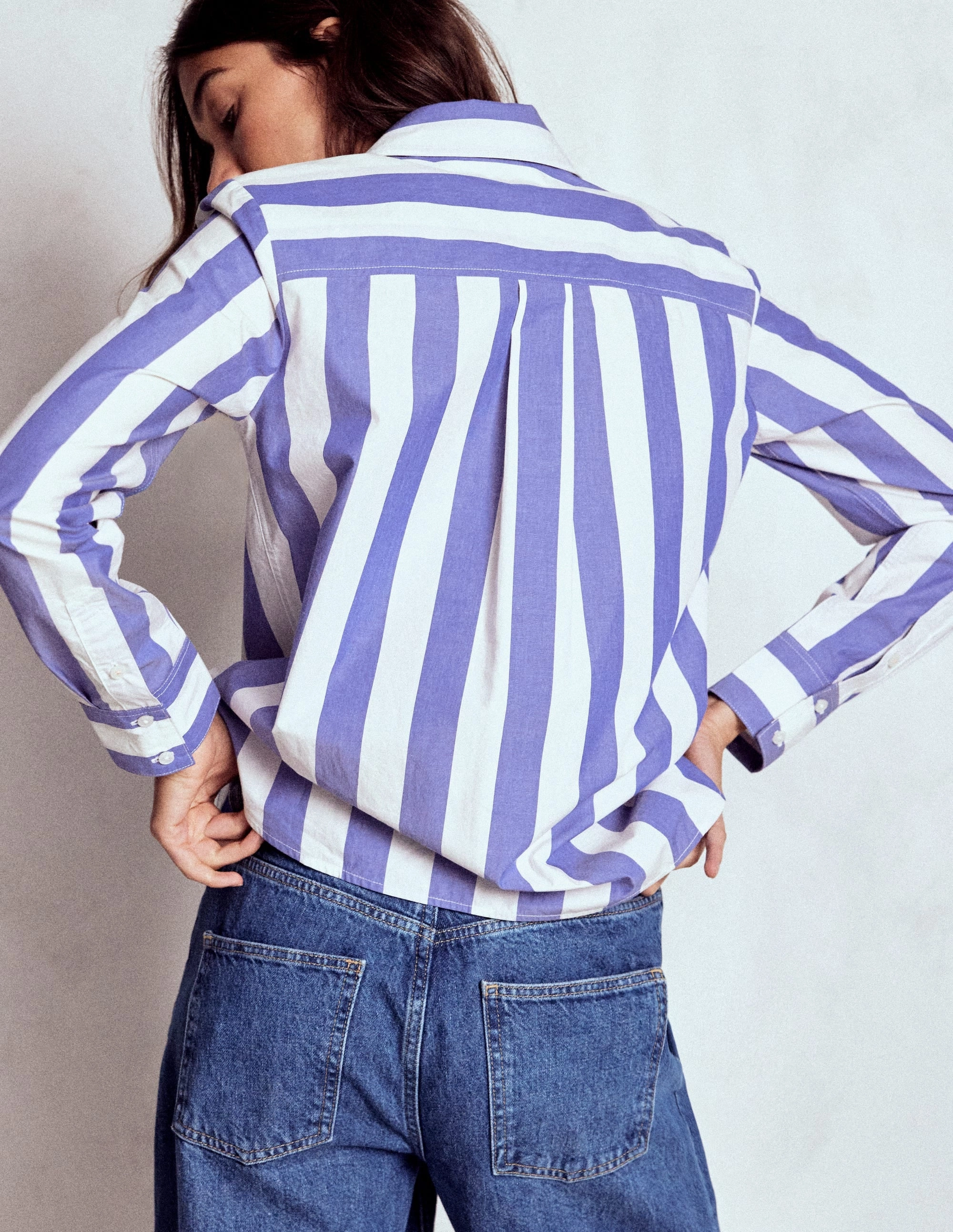 Sienna Cotton Shirt-Bright Blue and Ivory Stripe Casual Layer Vintage Wash