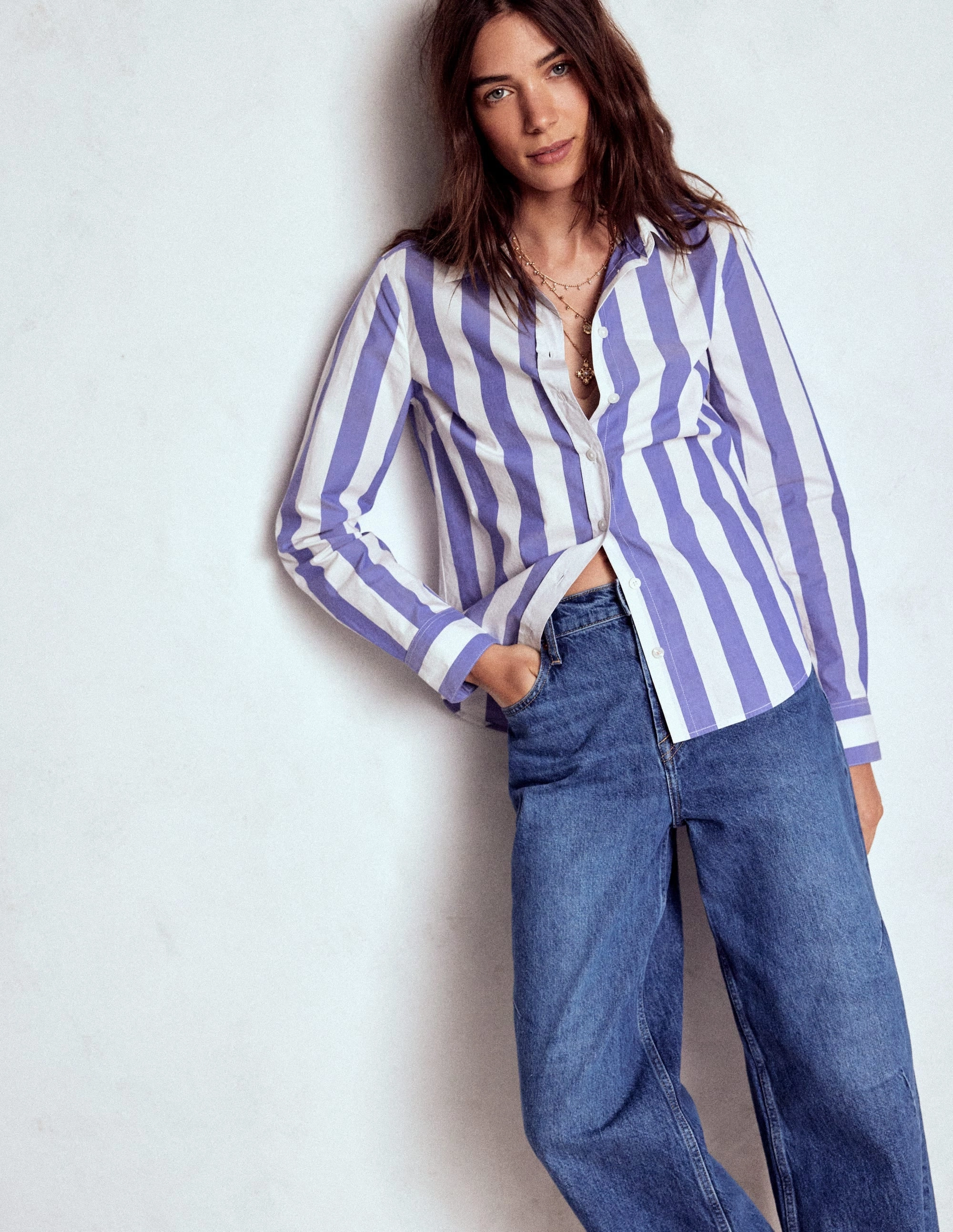 Active Lifestyle Comfortable Fabric Sienna Cotton Shirt-Bright Blue and Ivory Stripe