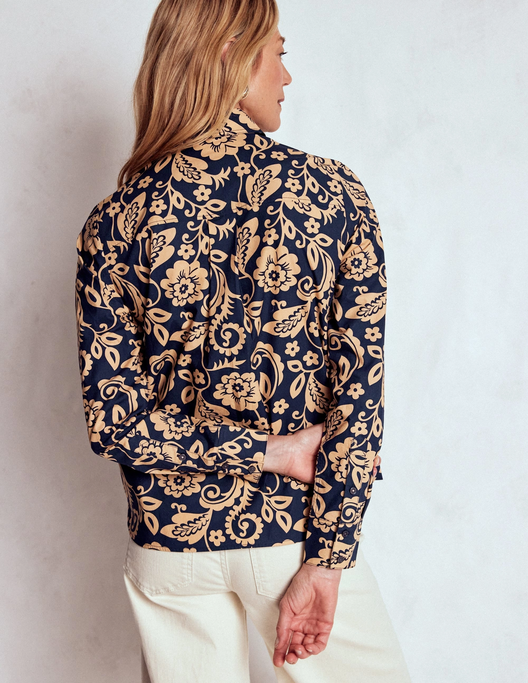 Camping Essential Tagless Design Sienna Cotton Shirt-French Navy, Ornate Flora