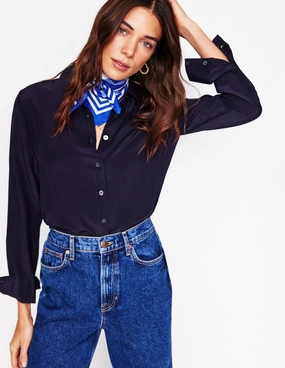 Roomy Cut Sienna Silk Shirt-Navy