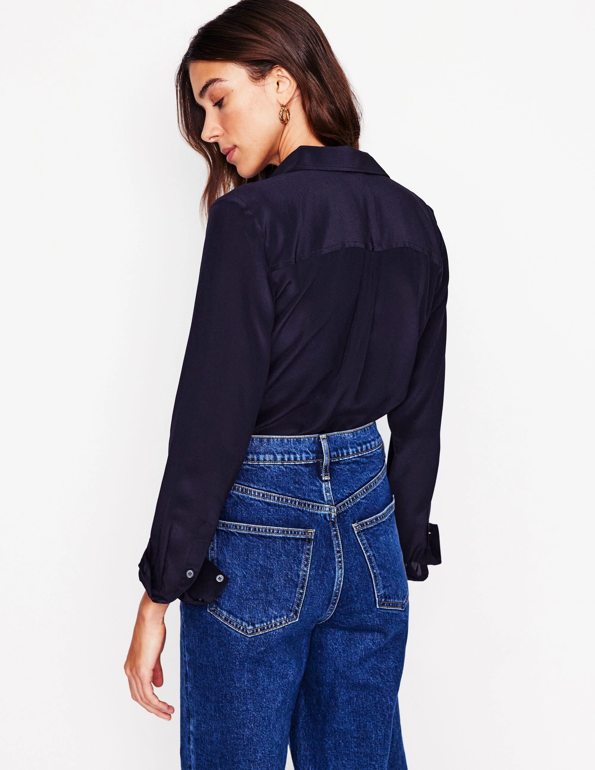Wrinkle Resistant Finish Sienna Silk Shirt-Navy