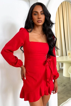 Tailored Fit Modern Staple Silvana Long Sleeve Wrap Mini Dress - Red