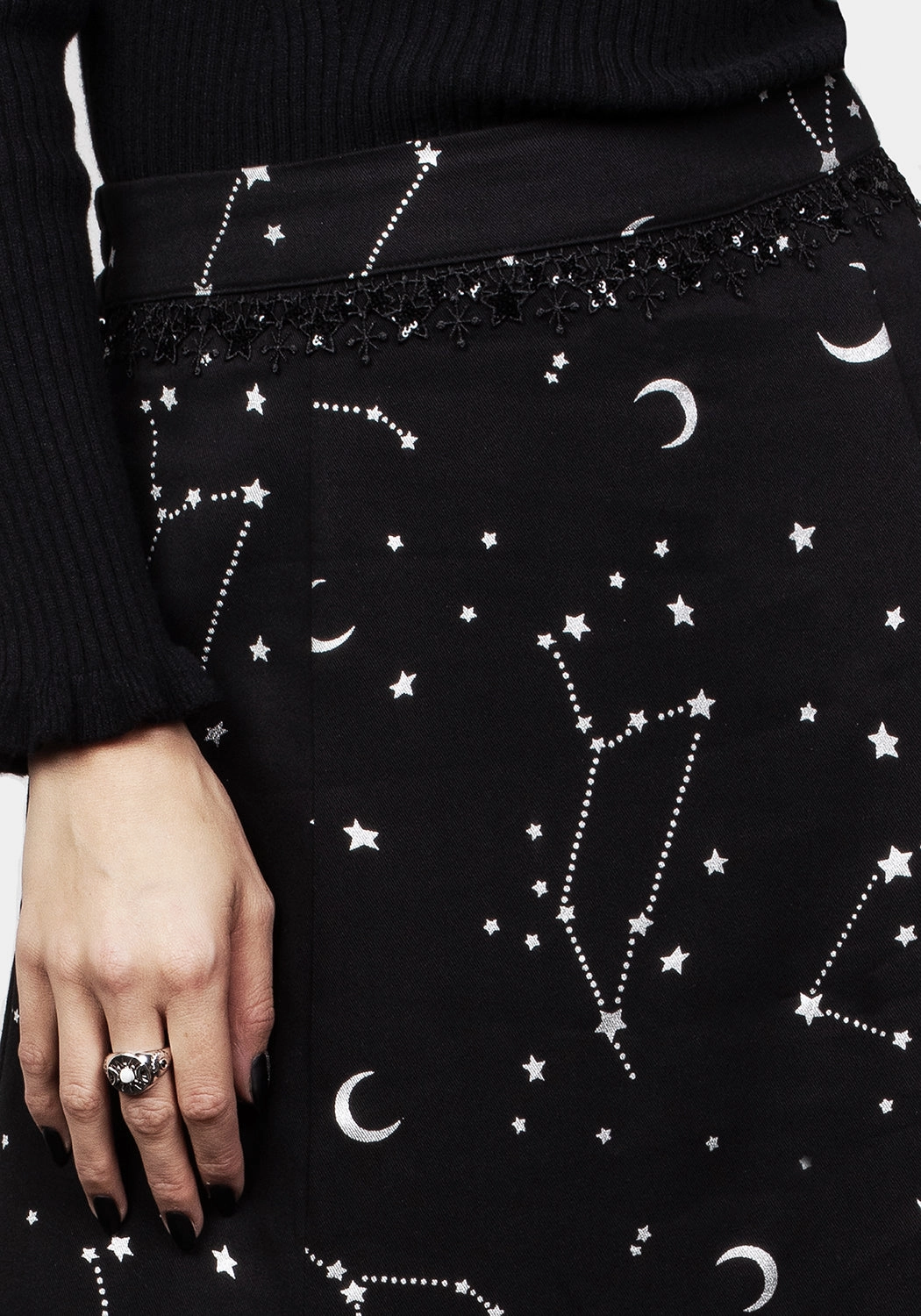 Weighted Hem Silver Celestial Print Double Split Skirt