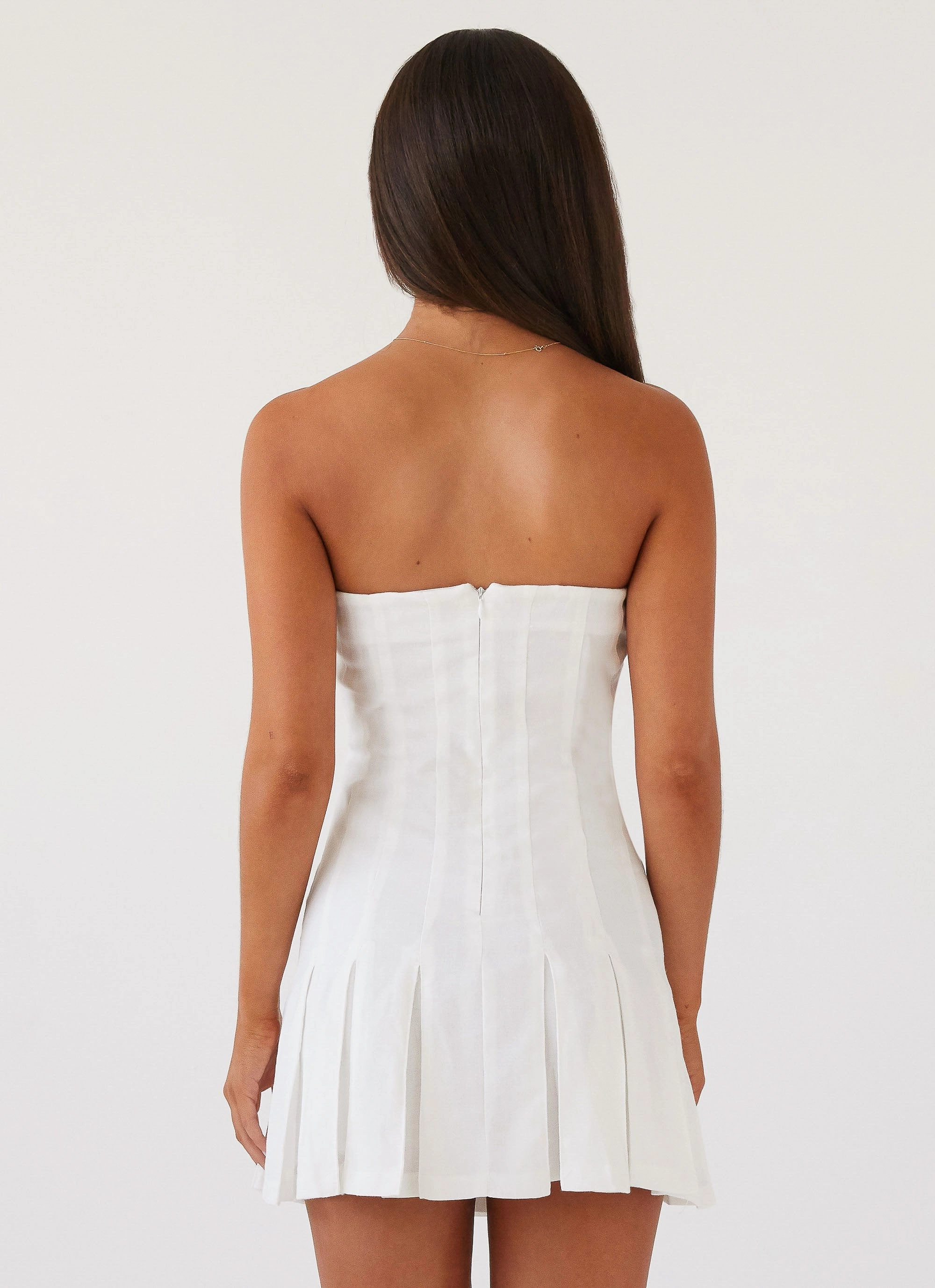 Durable-Fabric Minimal Core Saving Hearts Linen Mini Dress - White
