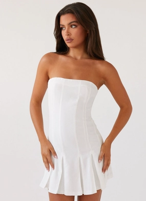 Saving Hearts Linen Mini Dress - White Korean Trend Timeless Style