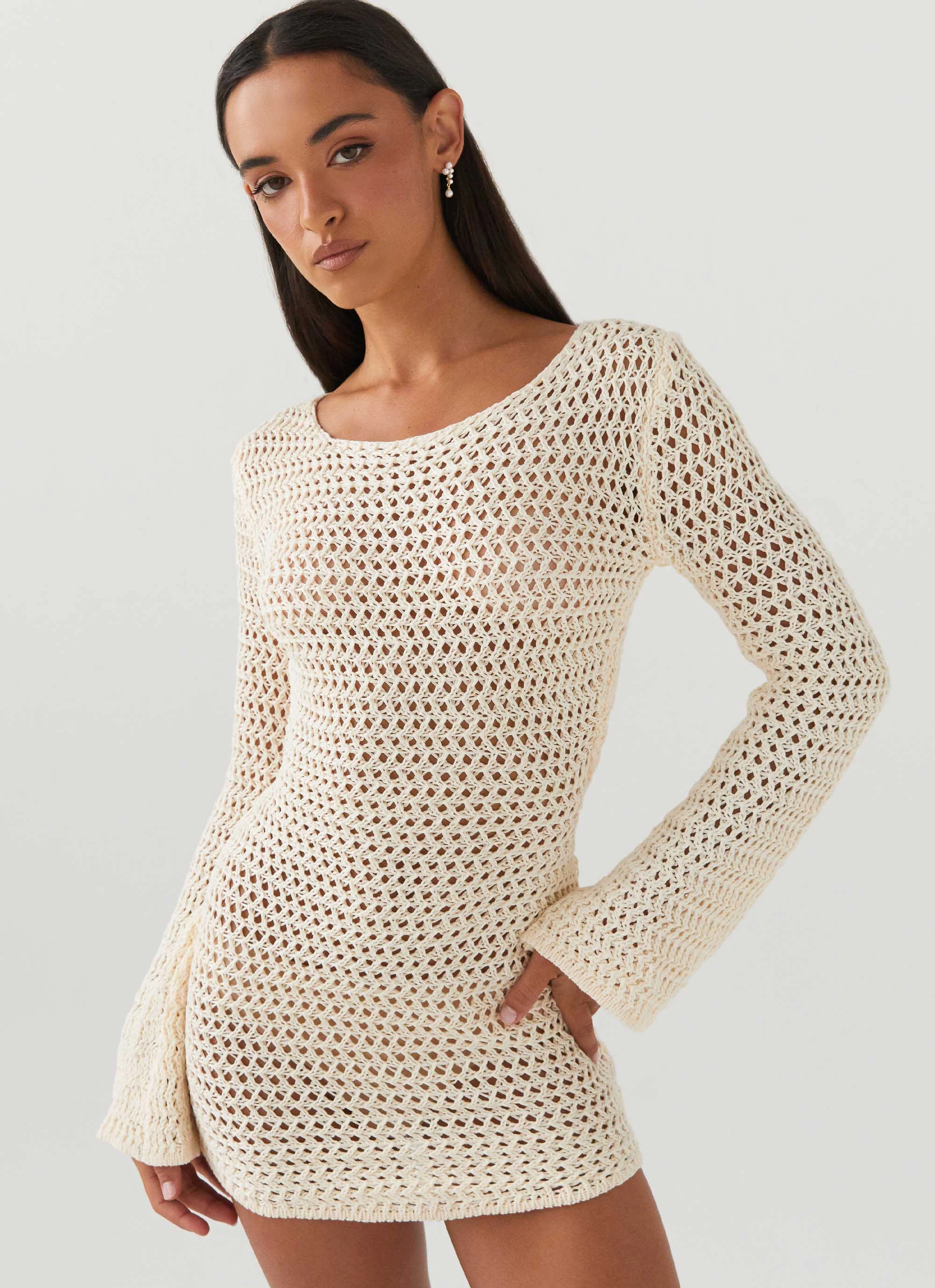 Vibrant pattern Down For The Ride Crochet Mini Dress - Ivory