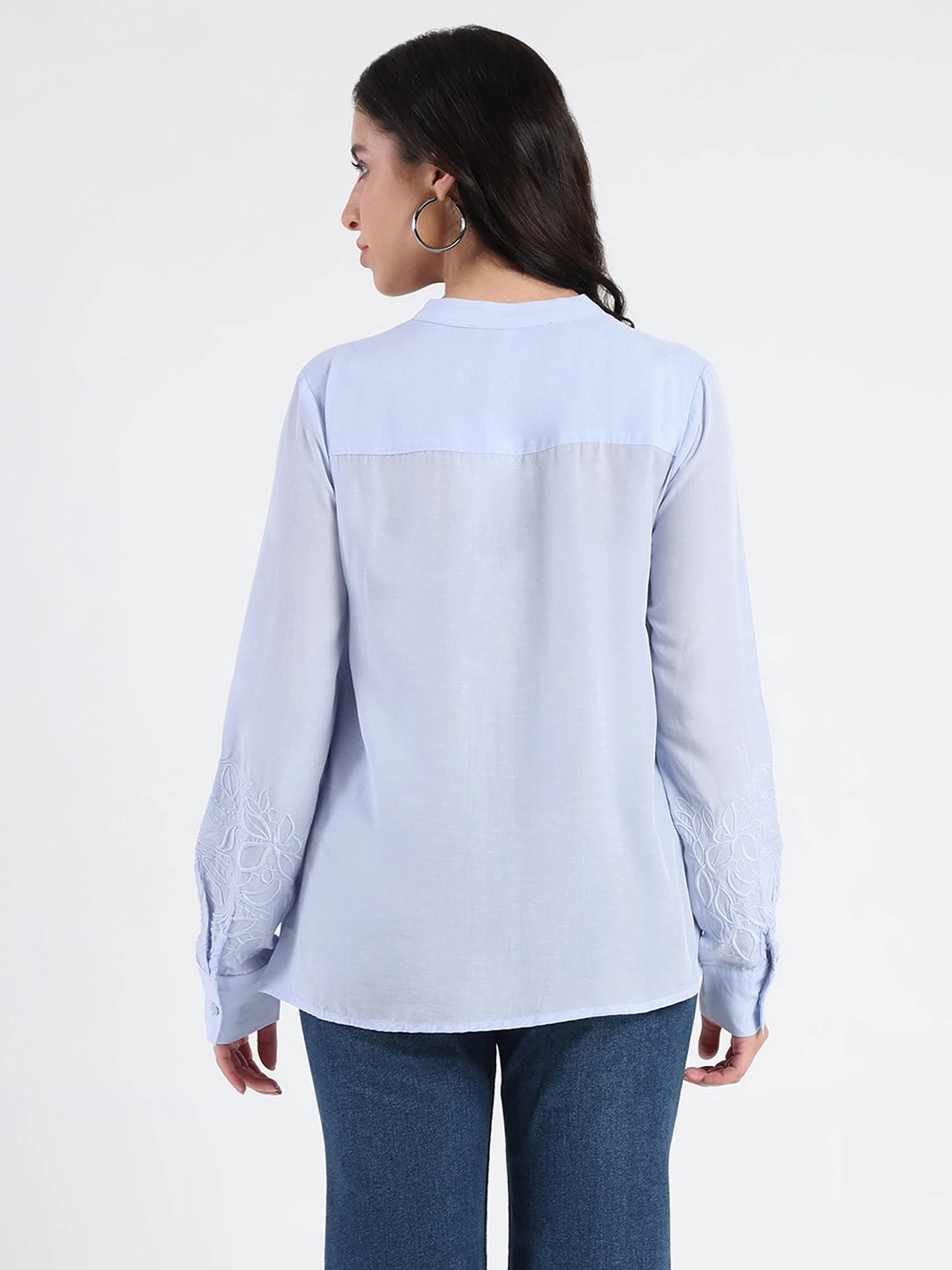 Camouflage Style Nautical Look Madame Tencel Blend Embroidery Detail Blue Shirt