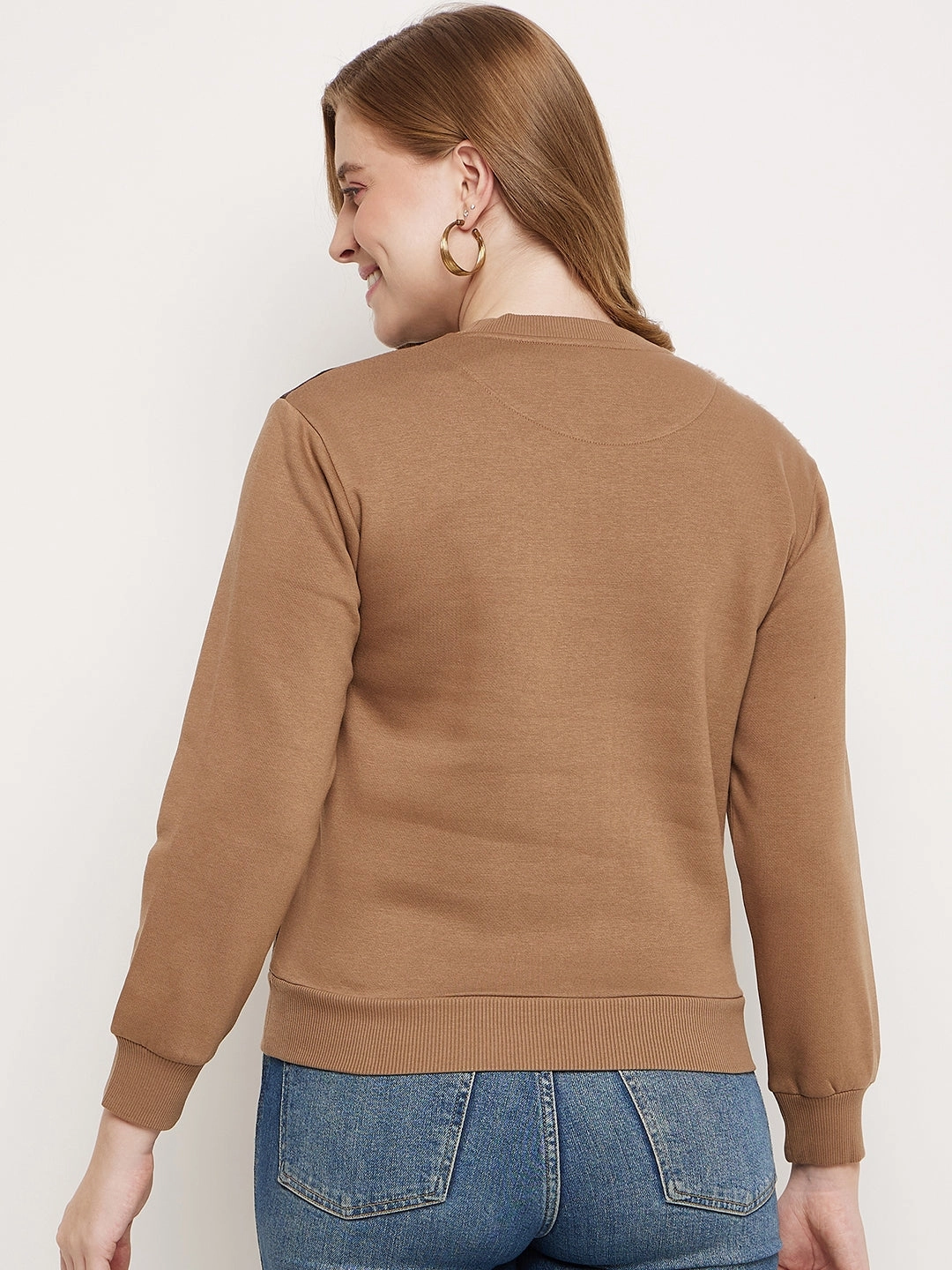 Madame Brown Fleece And Faux Leather Colourblocked Sweatshirt Core Sporty Convenient