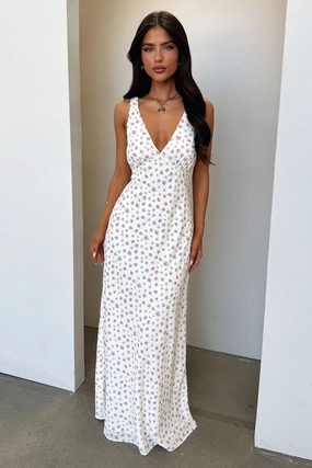 Naf V-Neck Maxi Dress - Rose Floral Romantic dinner wear