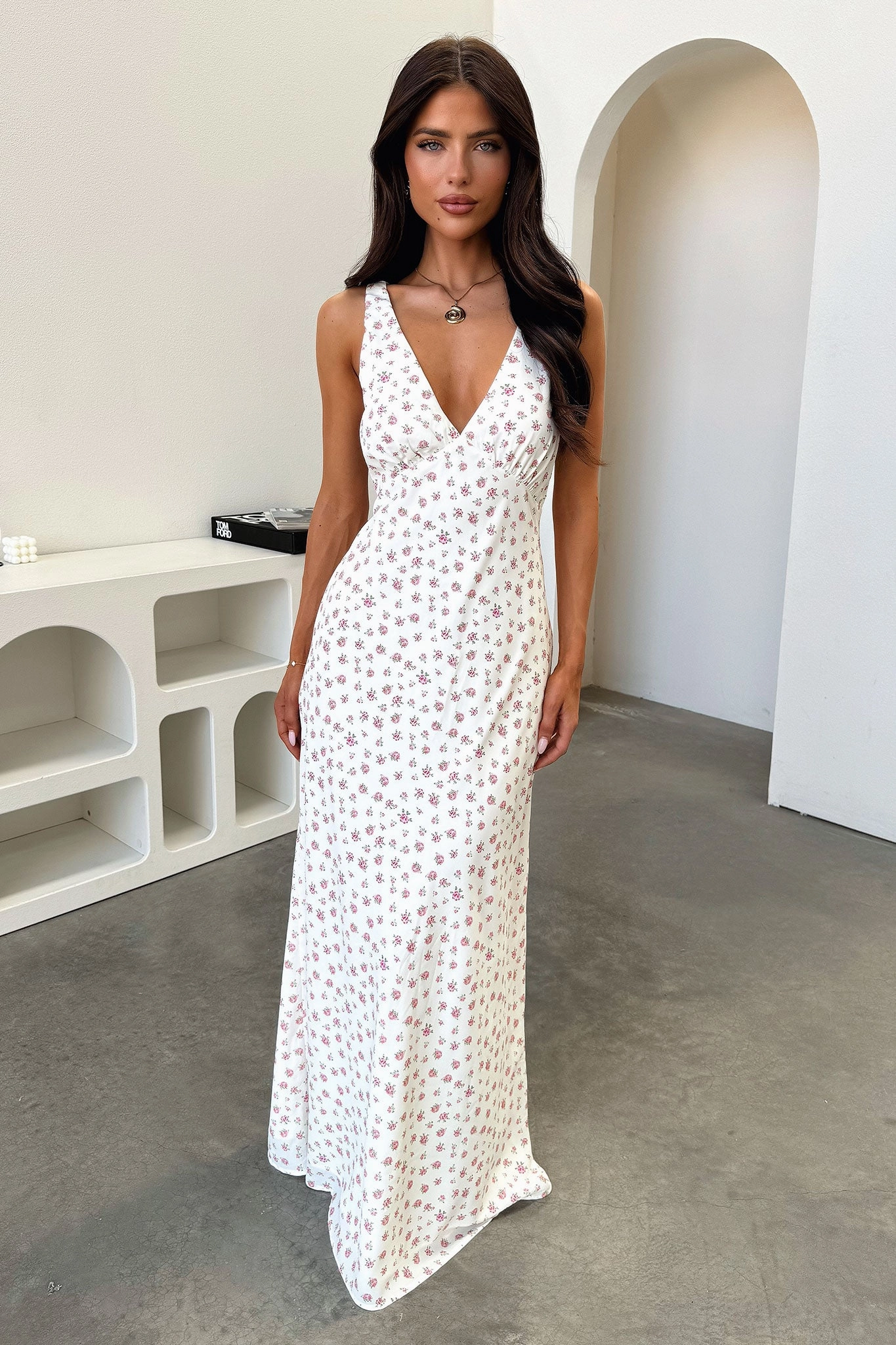 Naf V-Neck Maxi Dress - Rose Floral Modern Staple Clean Drape