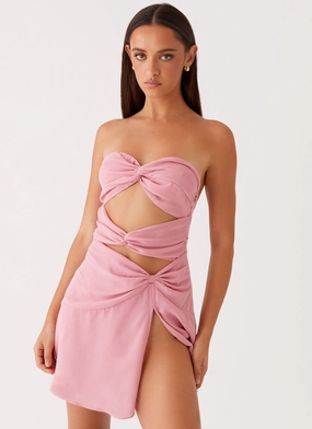 StretchableKnit SoftTouchTexture Coco Haven Mini Dress - Pink