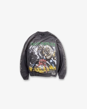 Casual Performance Fit Represent X Iron Maiden Number Of The Beast Long Sleeve T-Shirt - Sunfade Grey