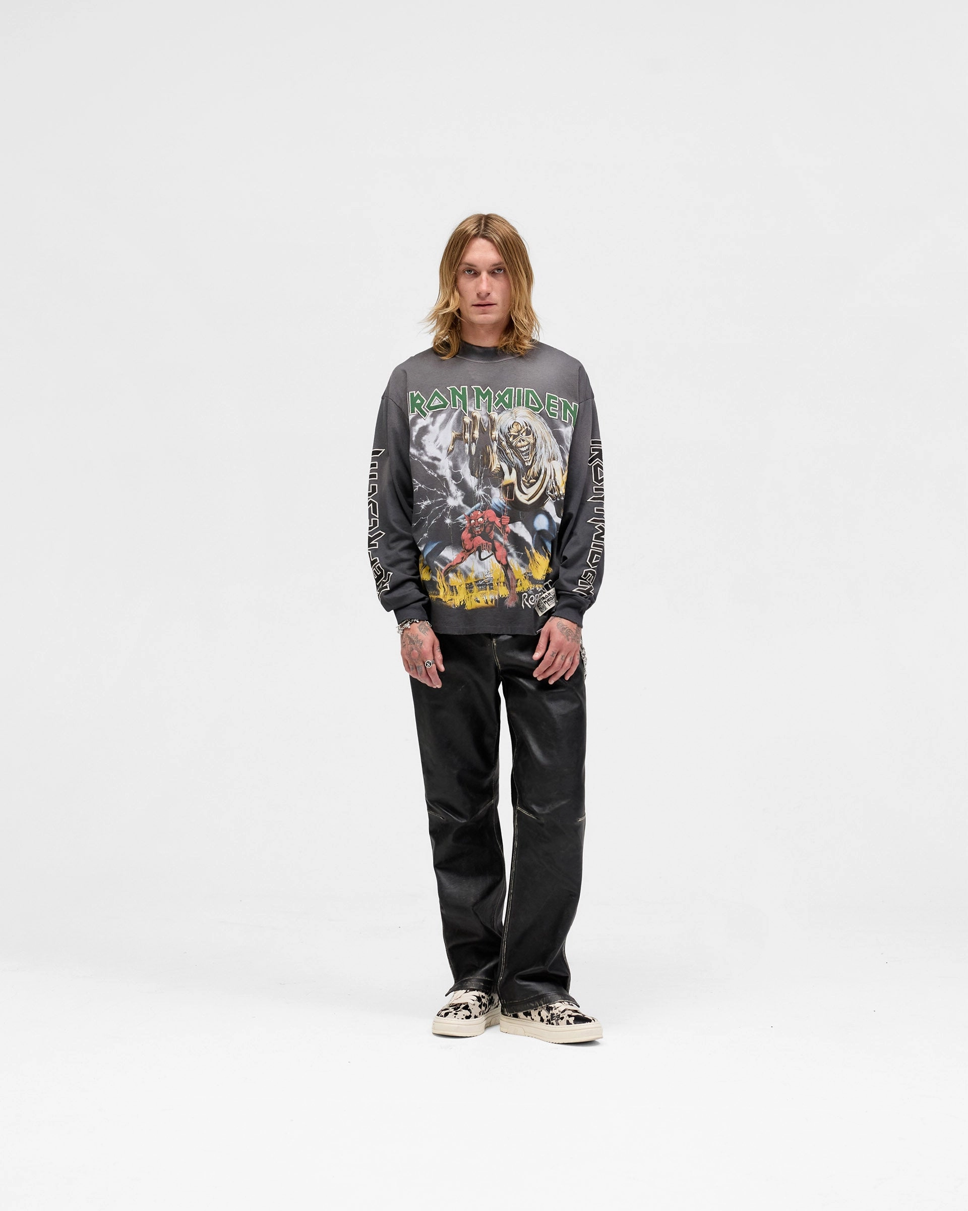 Represent X Iron Maiden Number Of The Beast Long Sleeve T-Shirt - Sunfade Grey Seasonal Outfit