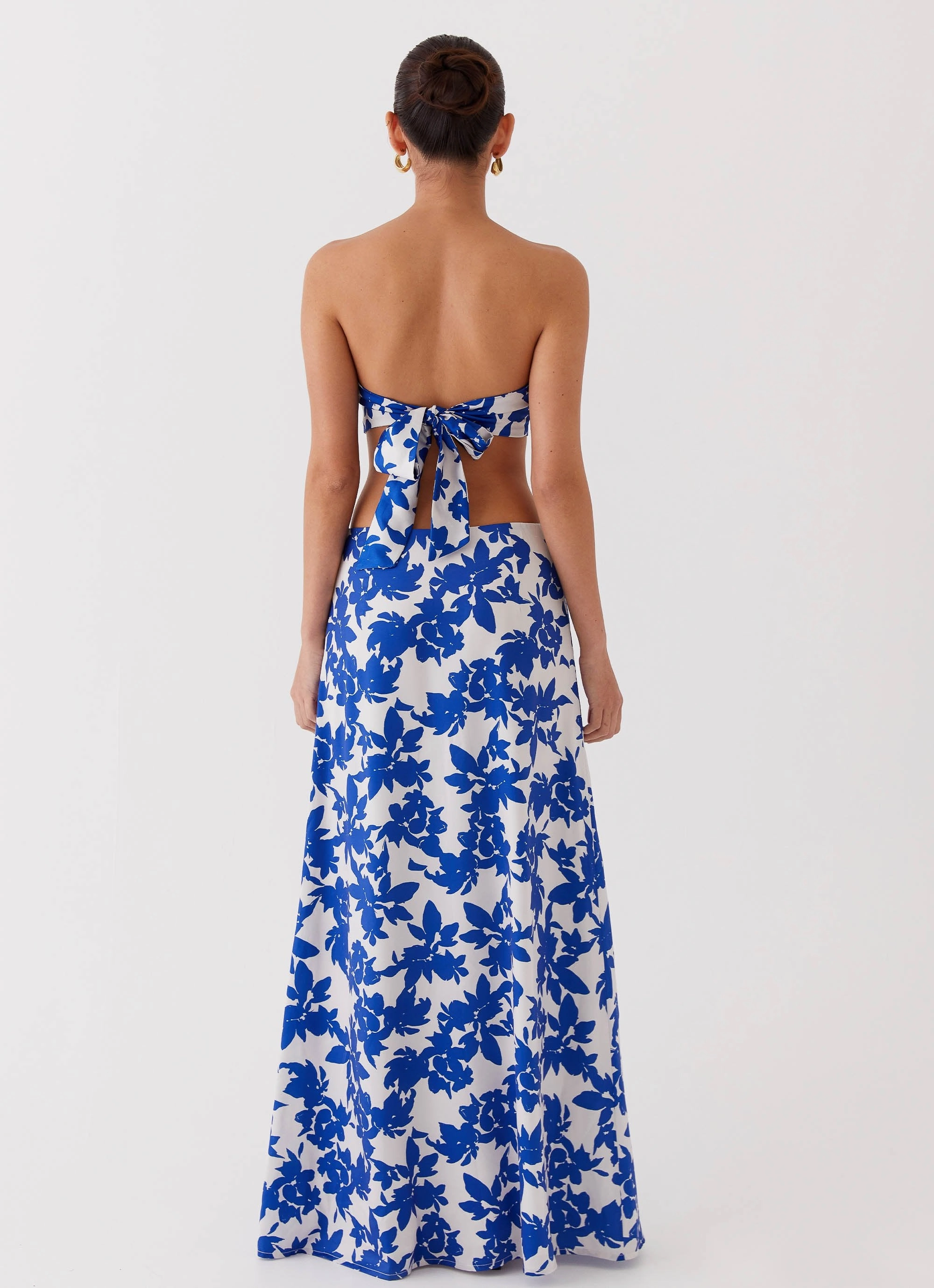 Sky Gaze Low Rise Maxi Skirt - Blue Floral Comfort Fit Autumn Stroll
