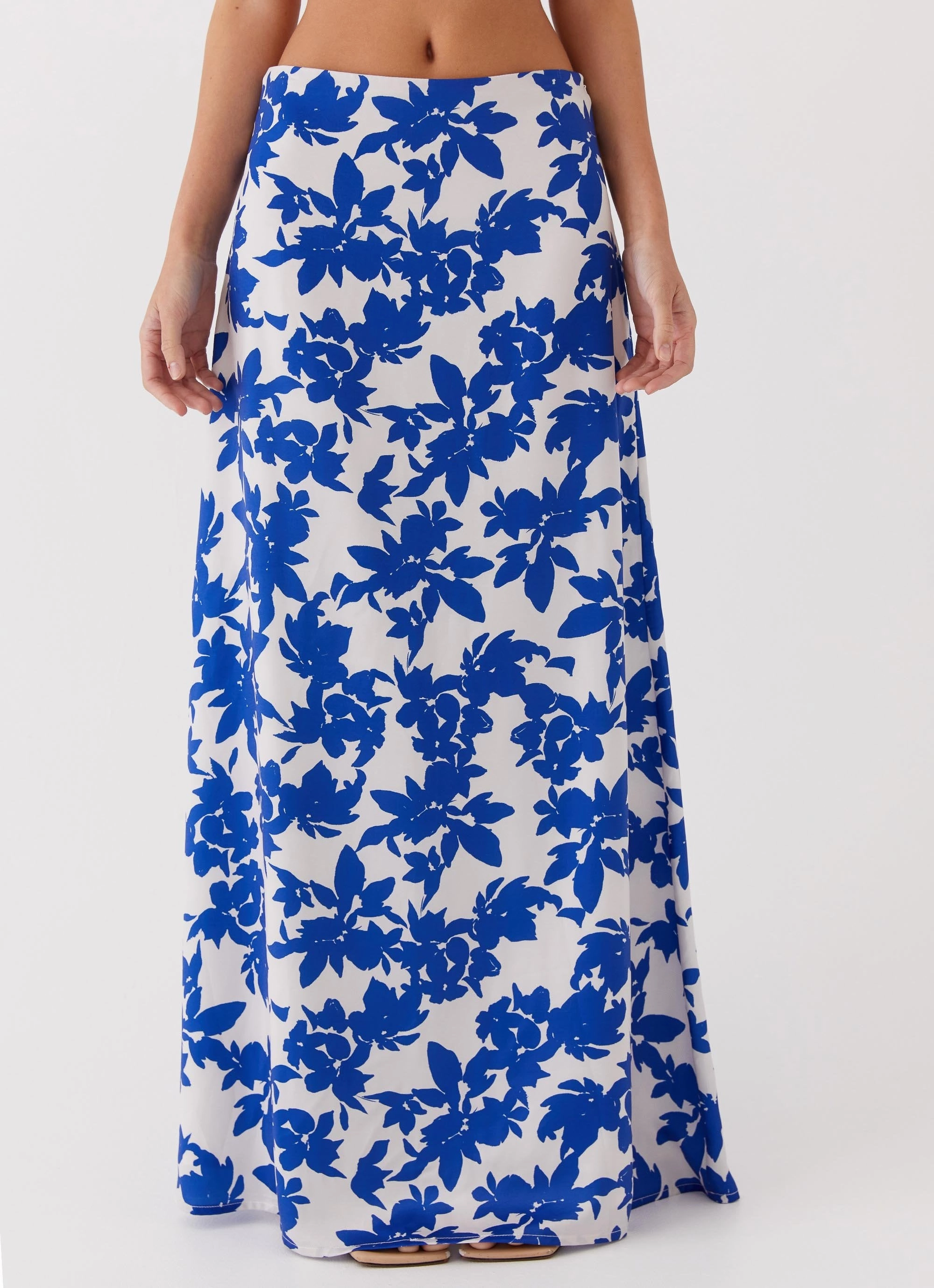Sky Gaze Low Rise Maxi Skirt - Blue Floral gentle style Street Vibe