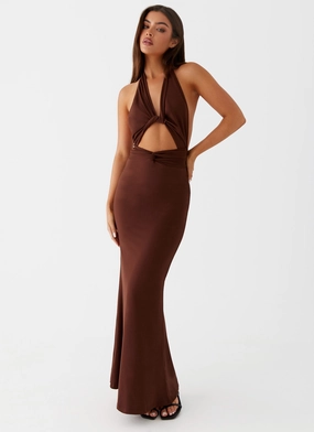 Casual and Stylish Bright Colors Carolina Twist Maxi Dress - Chocolate