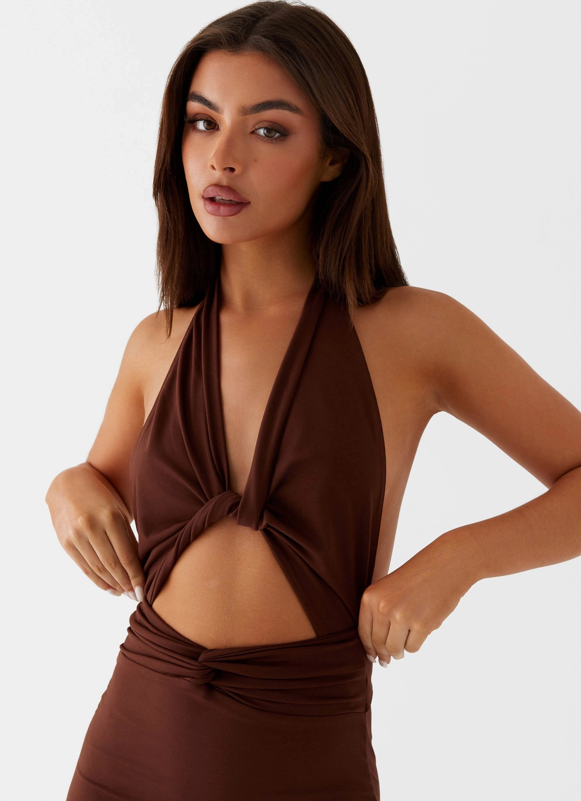 Elegant Motion Refined touch Carolina Twist Maxi Dress - Chocolate