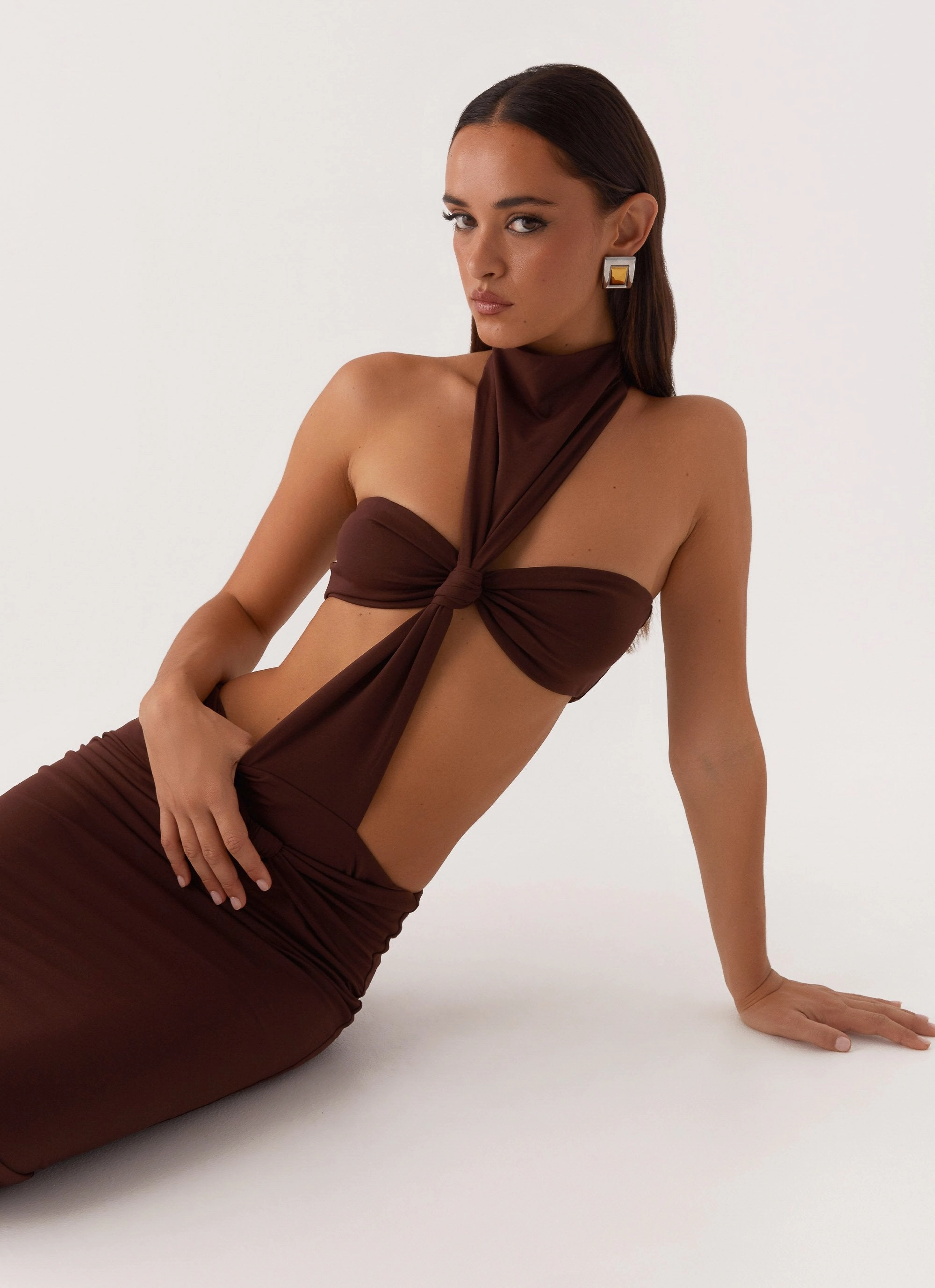 Elinor Maxi Dress - Chocolate Tie-Detail Winter Layering