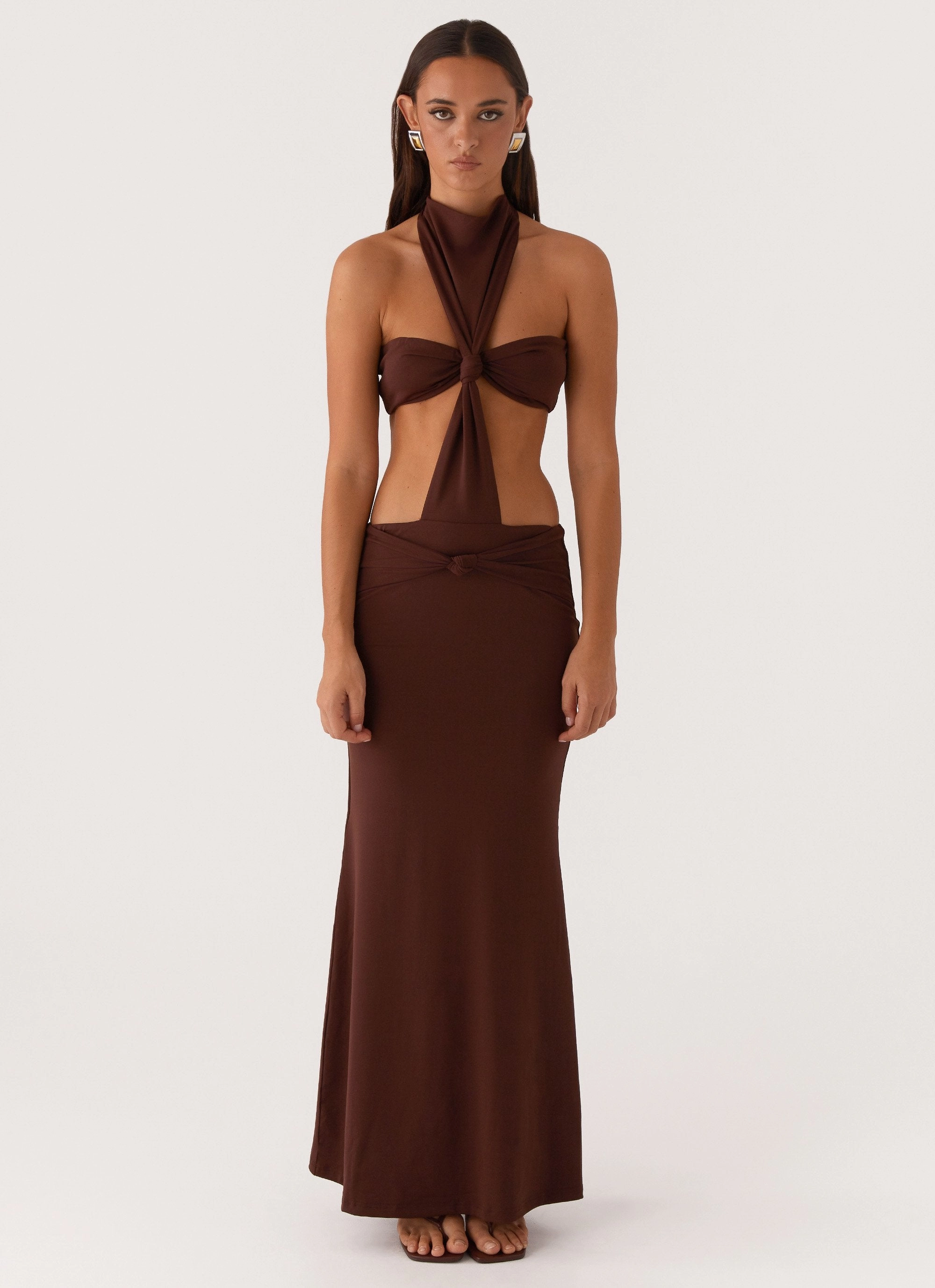 Chic formal attire Contrast-Panel Elinor Maxi Dress - Chocolate