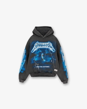 Lace trim Heat Transfer Graphics Represent X Metallica Ride The Lightning Hoodie - Vintage Grey