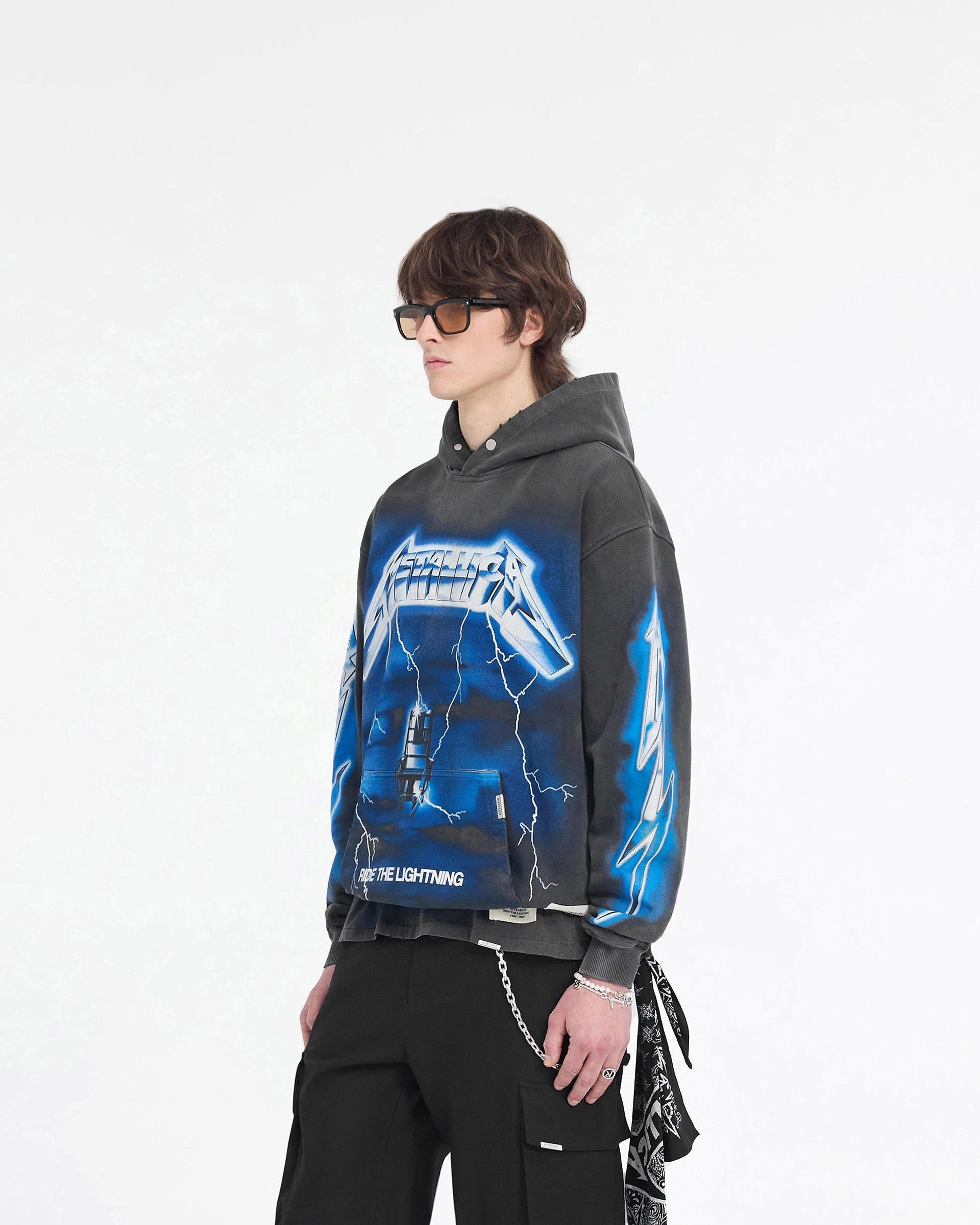 Represent X Metallica Ride The Lightning Hoodie - Vintage Grey Button up pockets Lifestyle Apparel