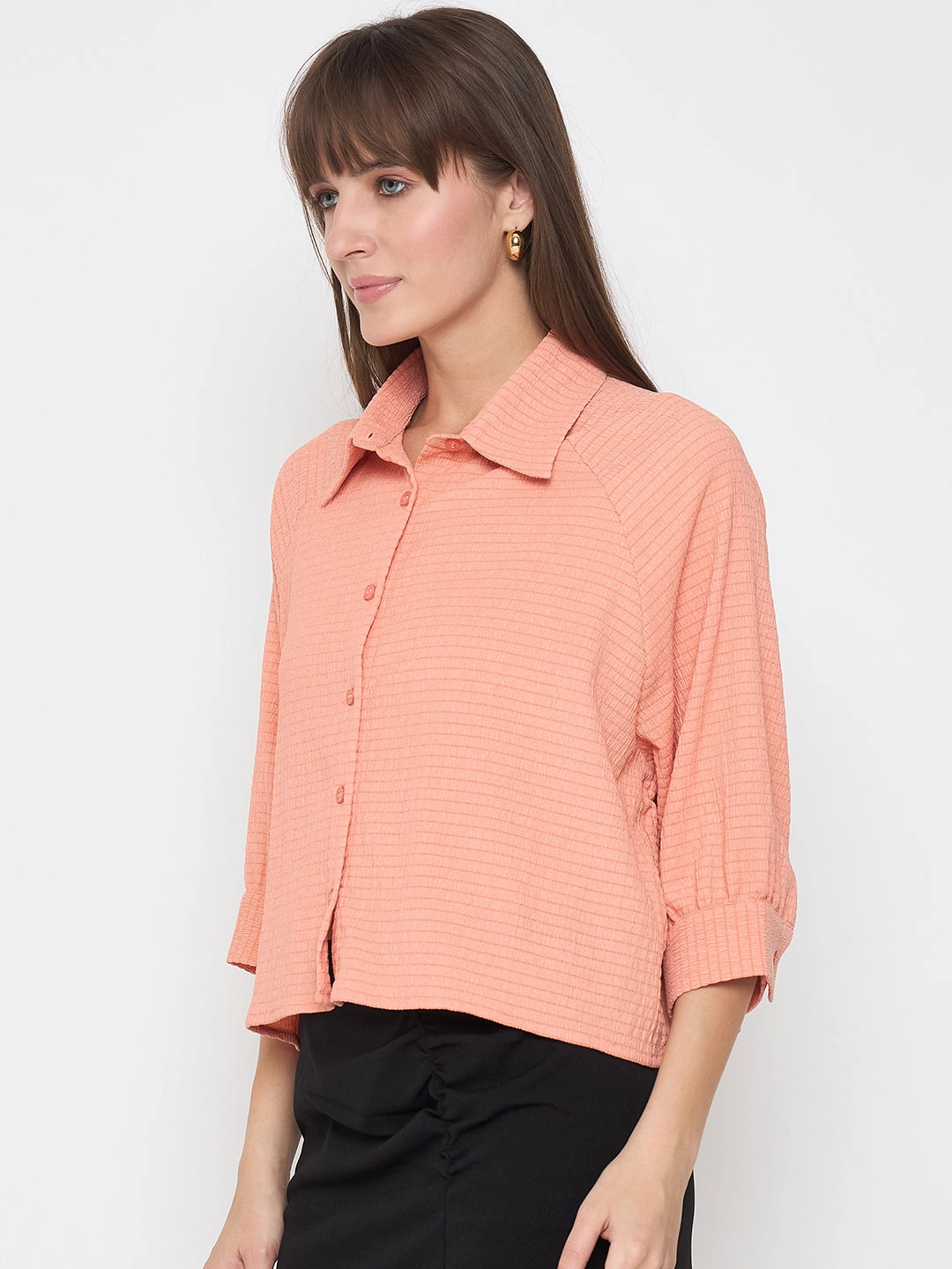 Madame Shirt Collar Buttoned Orange Crop Shirt Fitted Cut