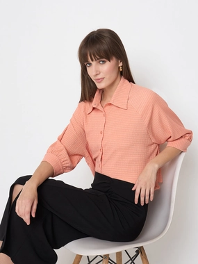 Modern Appeal Madame Shirt Collar Buttoned Orange Crop Shirt