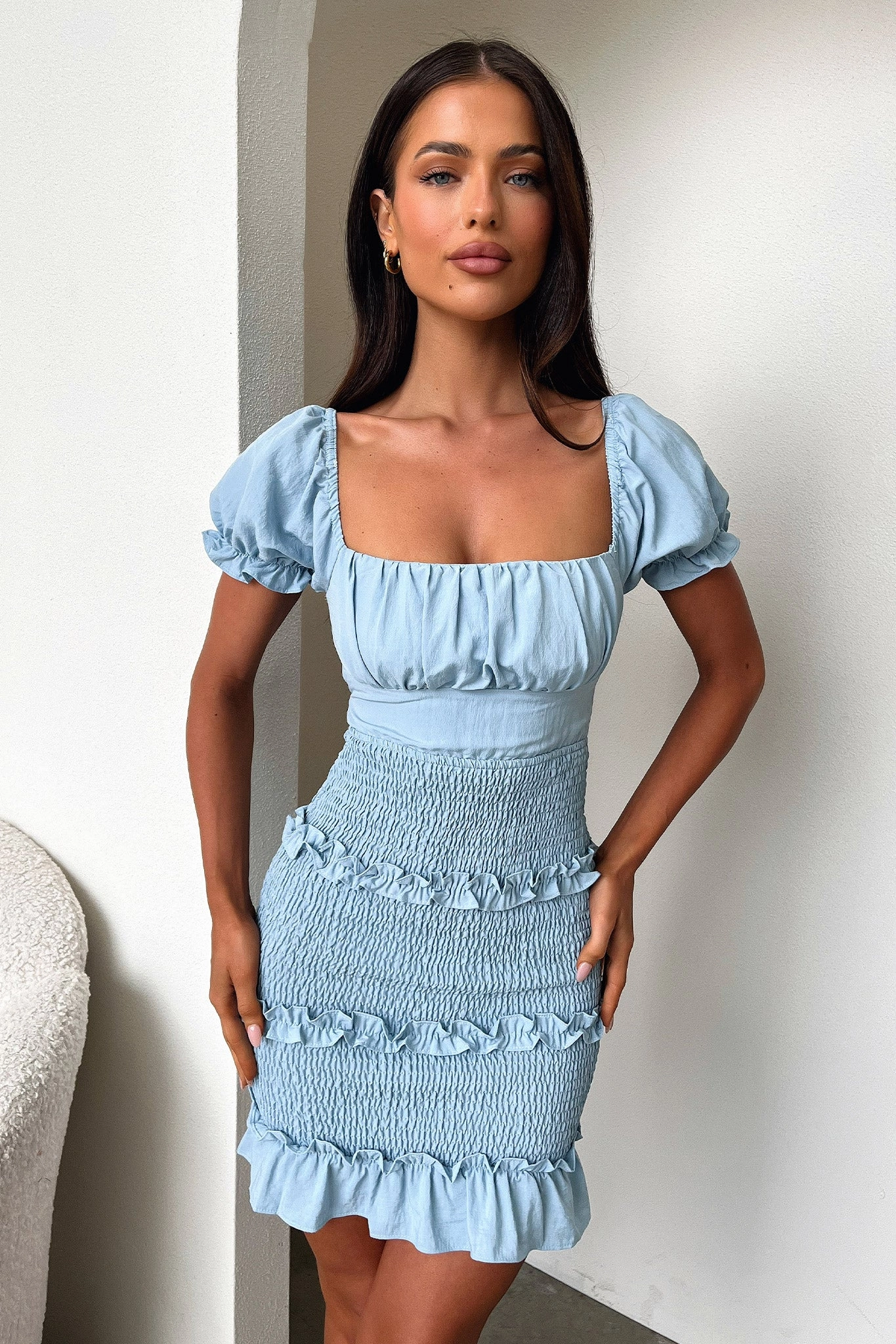 Gathered Skirt Wonder Dress - Blue