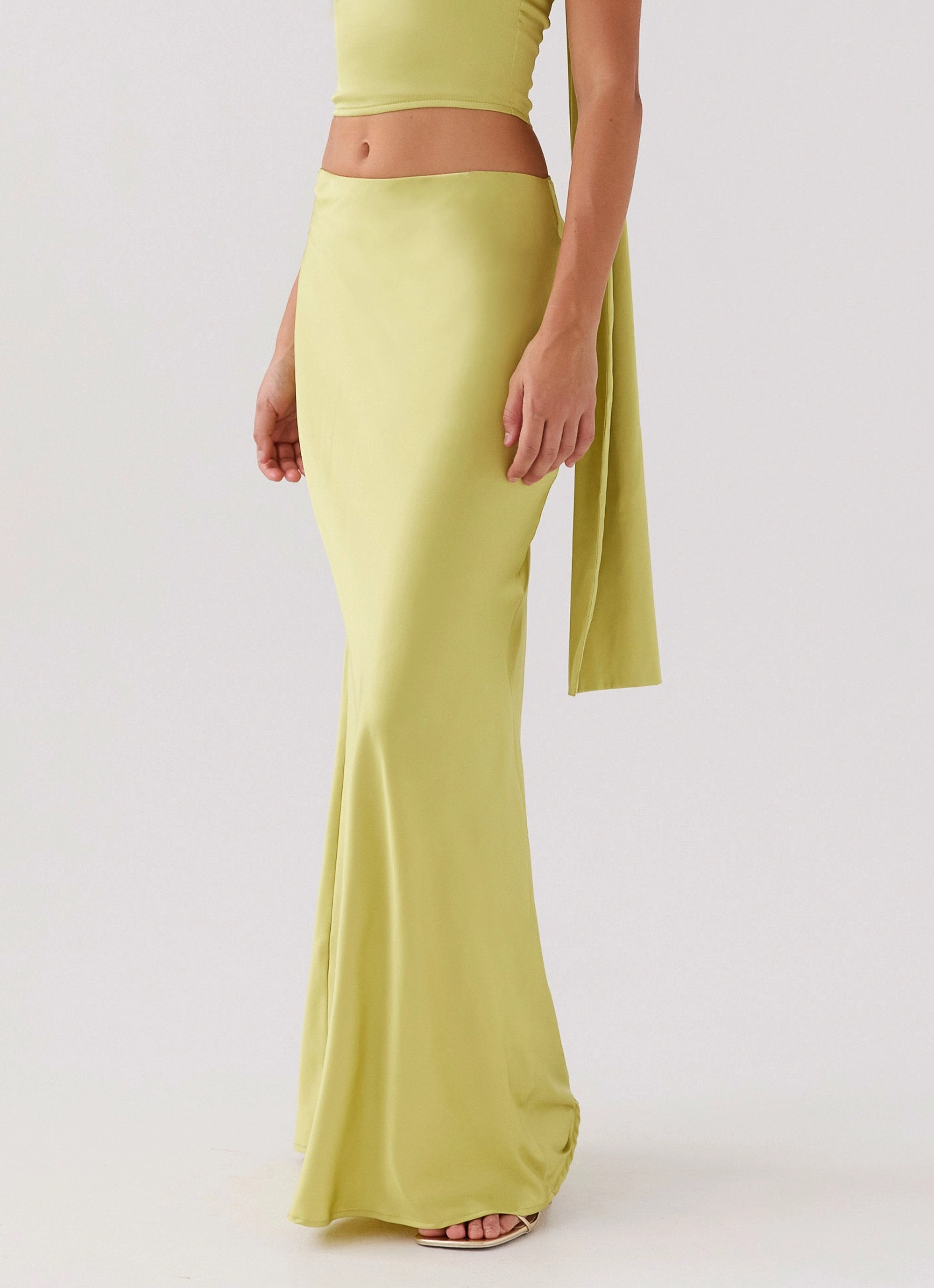 Josefina Satin Maxi Skirt - Chartreuse Bold Cut Water Resistant