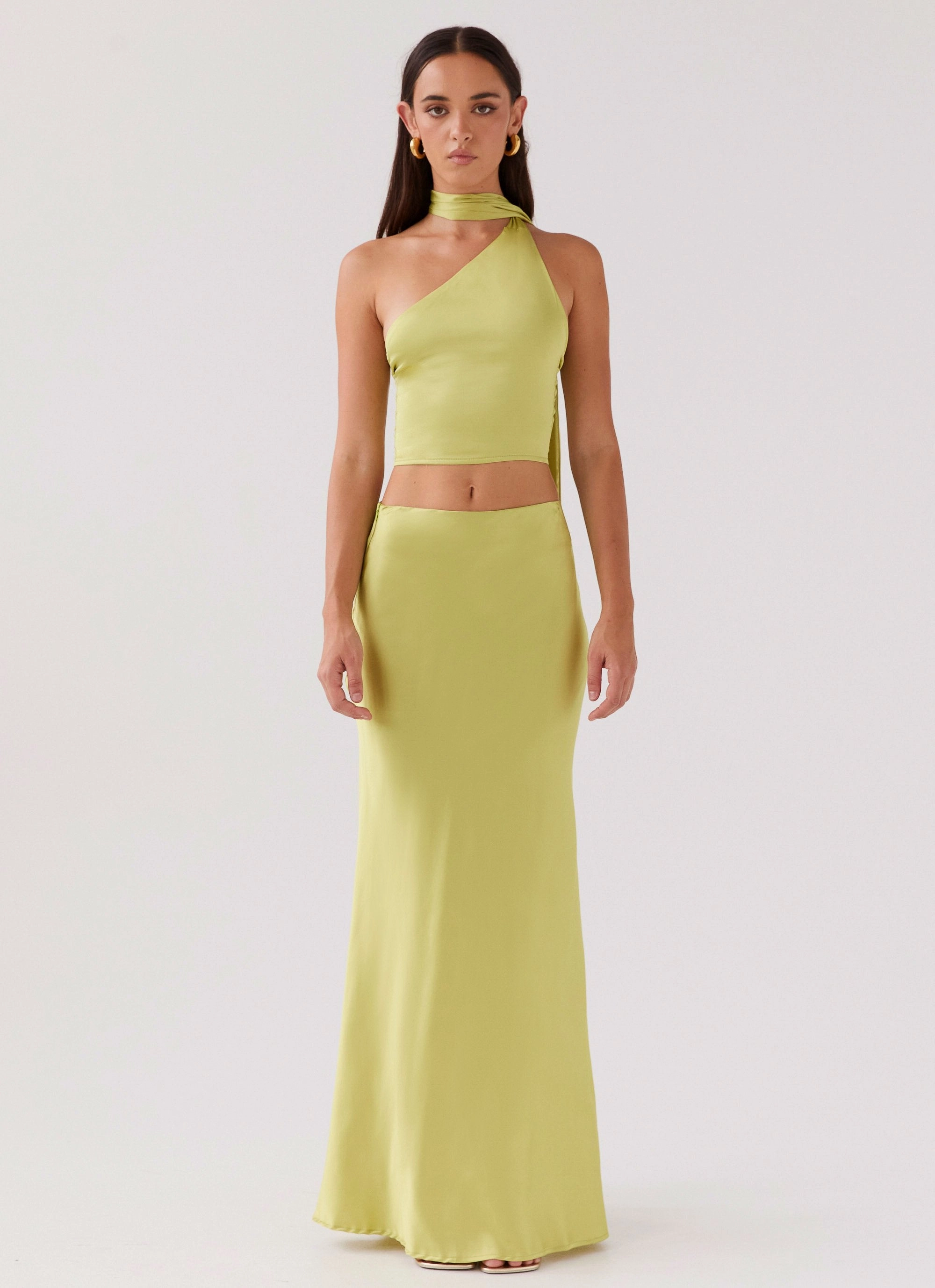 Josefina Satin Maxi Skirt - Chartreuse Light Touch