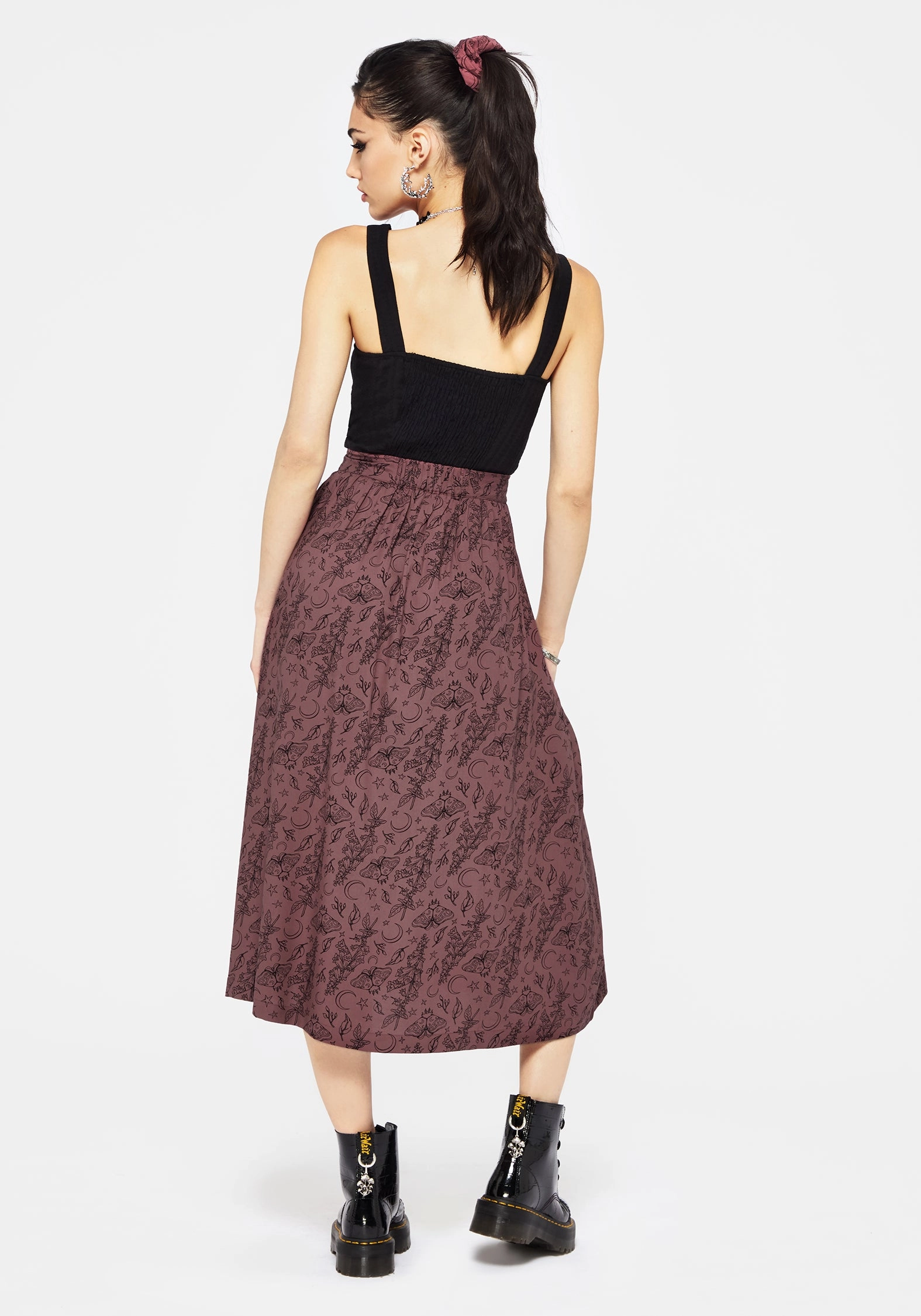Layered Look Roxana Moth Foxglove Button Down Midi Skirt