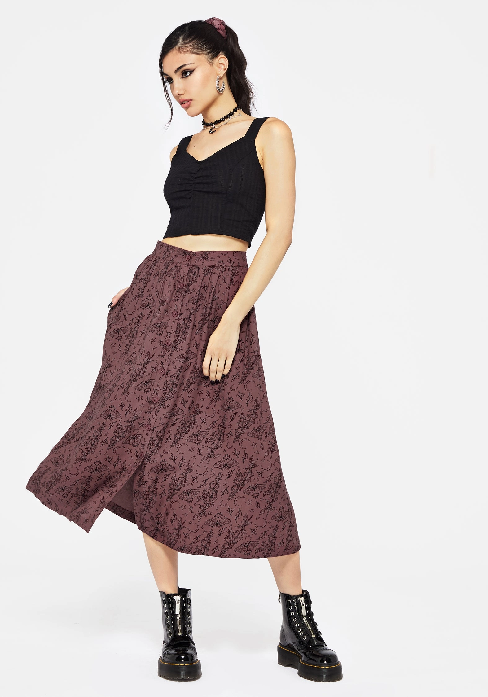 Contrast Panel Roxana Moth Foxglove Button Down Midi Skirt