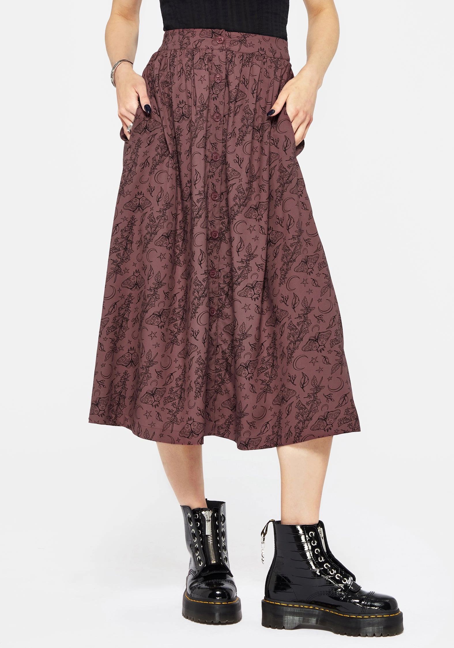 Style Layering Roxana Moth Foxglove Button Down Midi Skirt