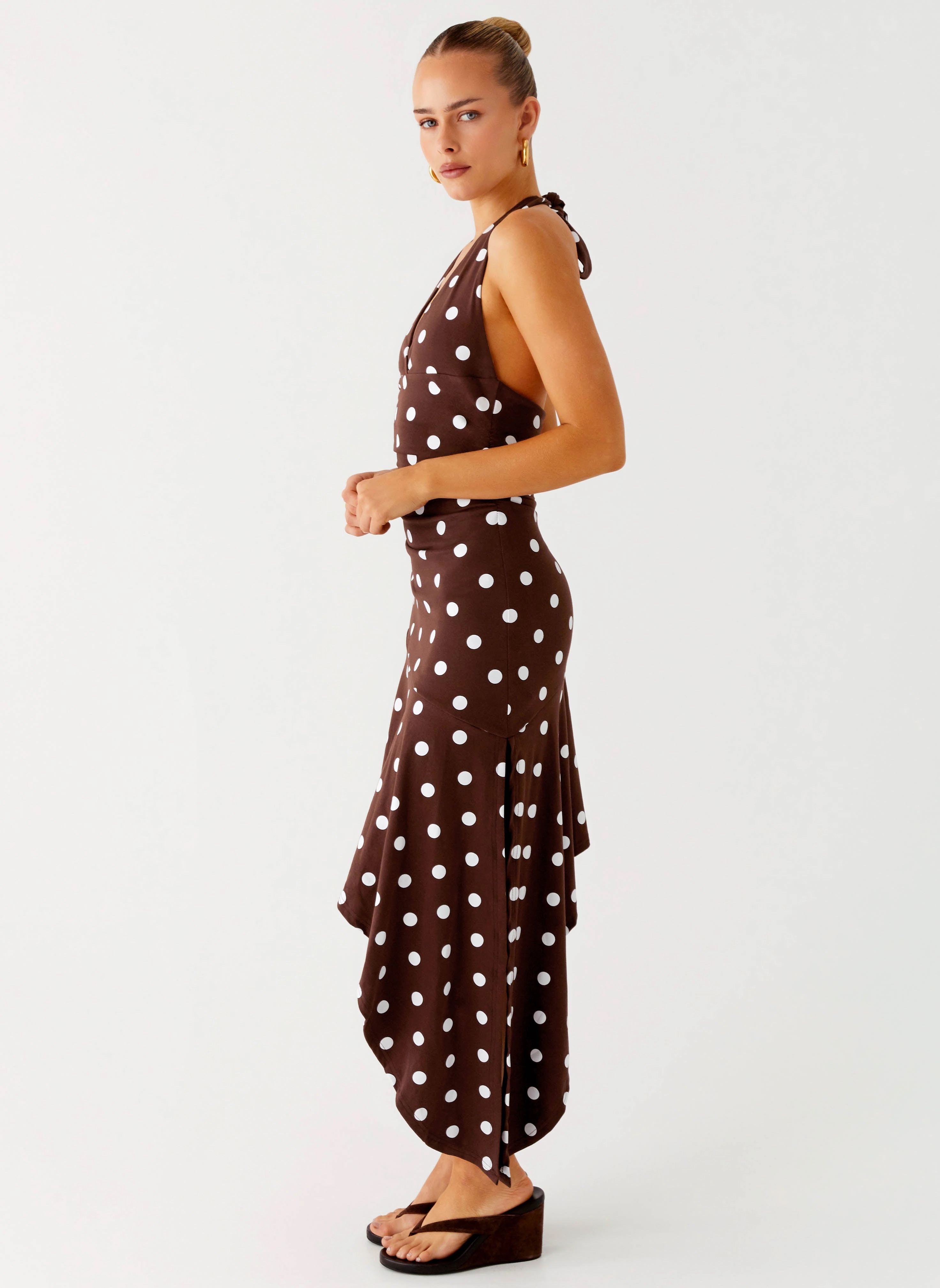 Geometric-pattern Keylani Halter Midi Dress - Chocolate