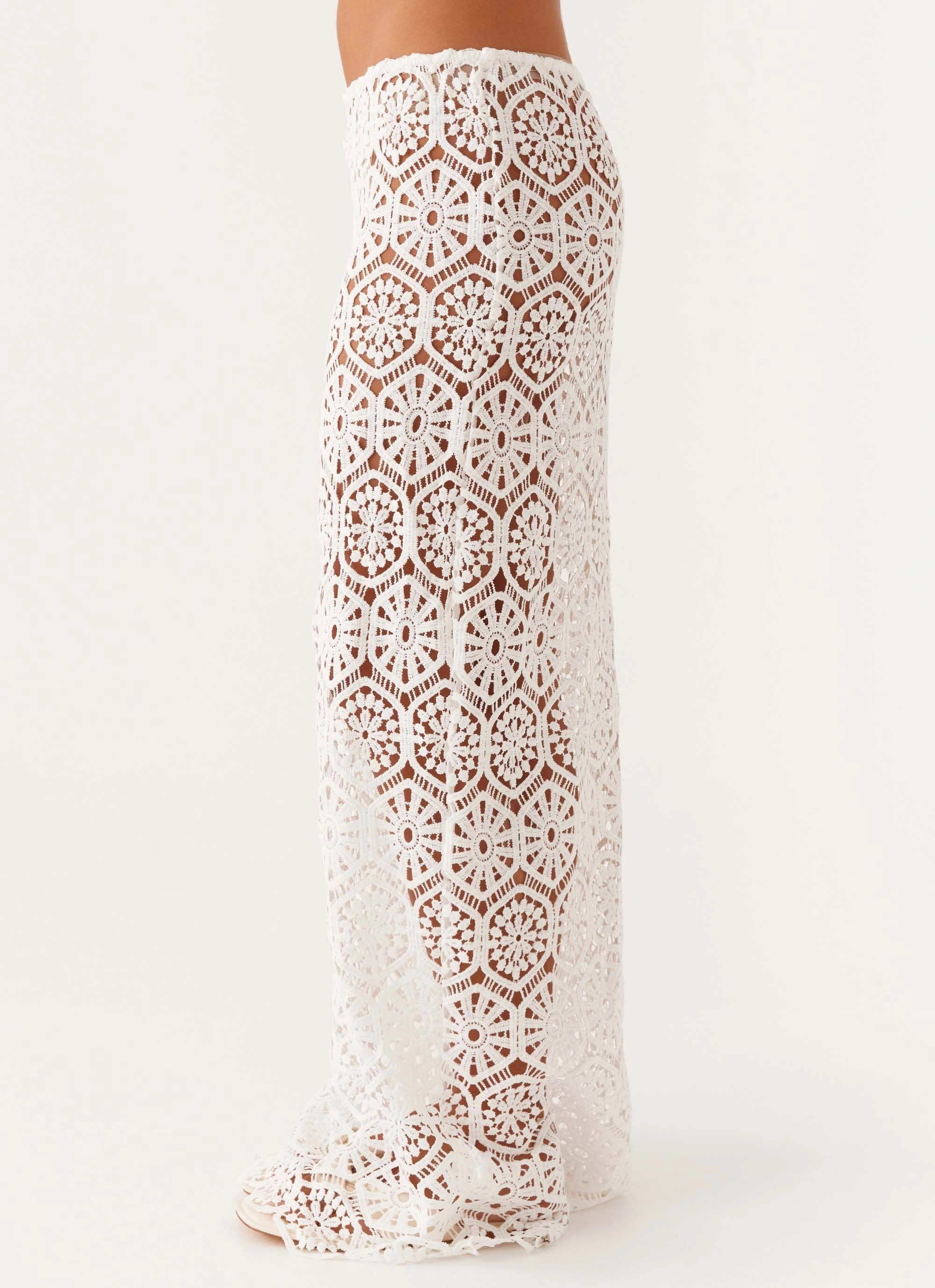 Mika Low Rise Crochet Maxi Skirt - White Designer Label raw hem