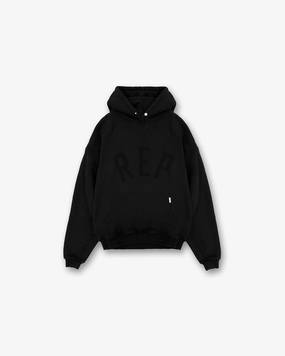 Rep Applique Hoodie - Off Black Faux Suede