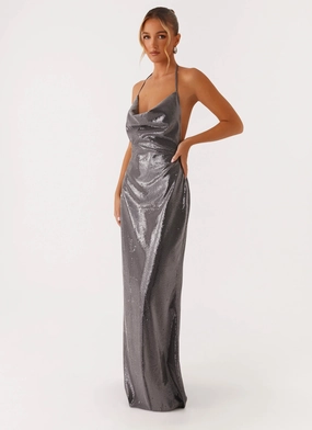 Sleek Love Sequin Maxi Dress - Silver Sequin Tonal-Stitching