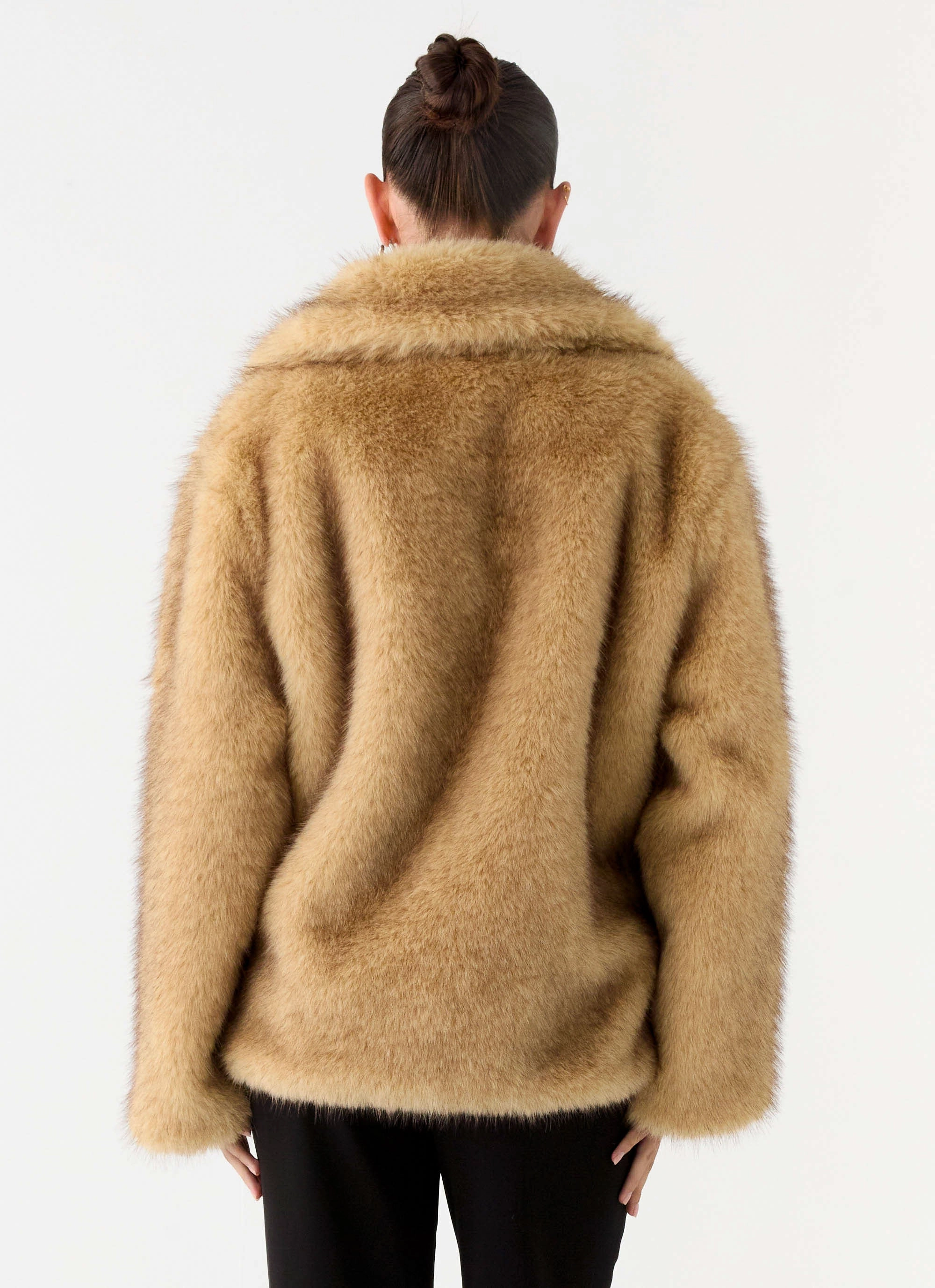 Milika Fur Coat - Beige Drop Tail Hem Quilted Pattern