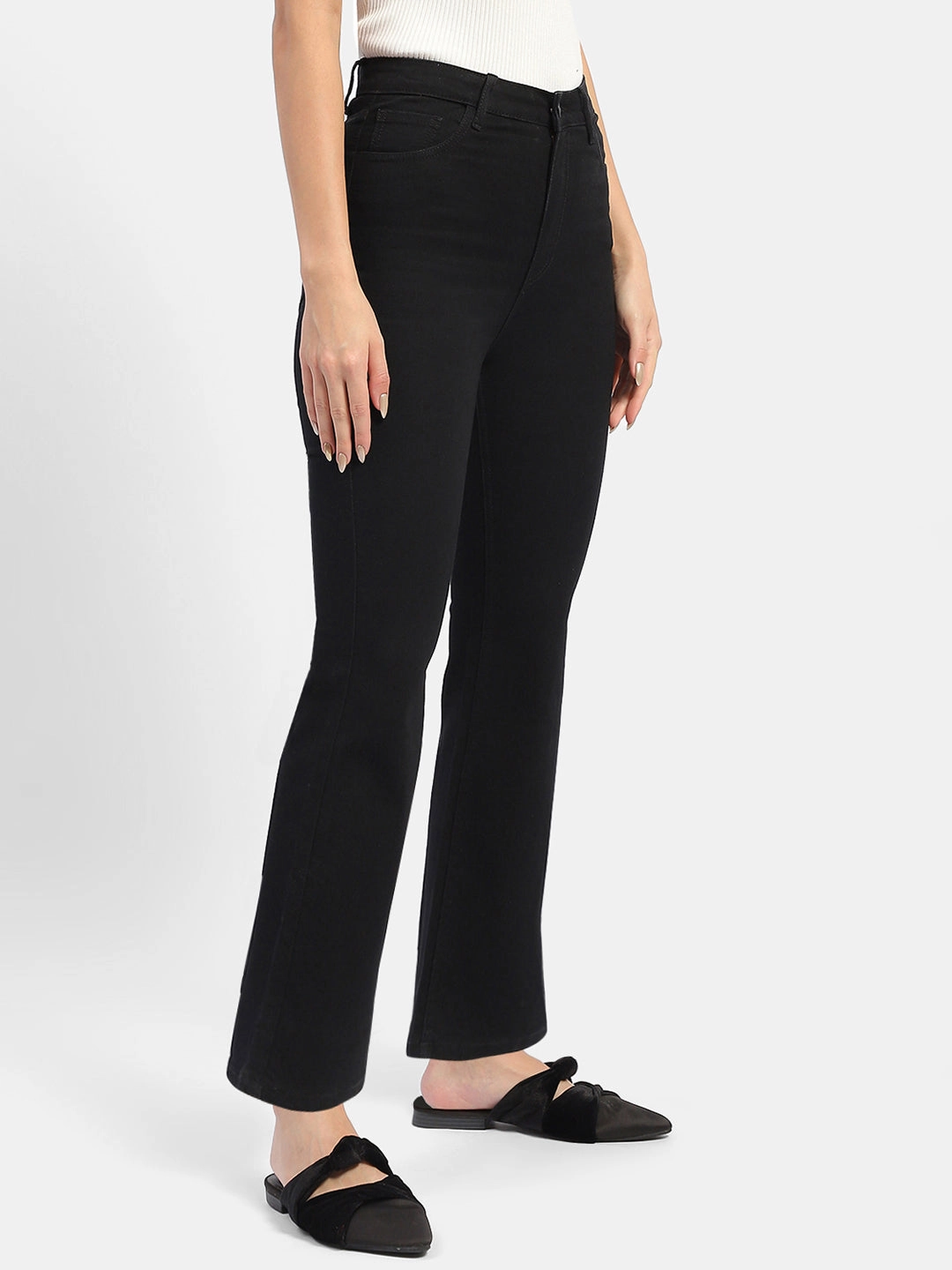 Madame Solid Black Flared Denim Jeans school outfit Teen Outfit Eco Friendly Travel Outfit