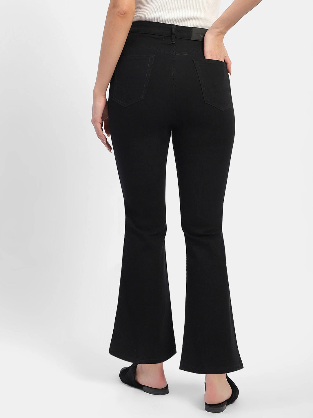 Laidback Style Chill Mode Madame Solid Black Flared Denim Jeans