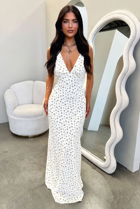 Naf V-Neck Maxi Dress - Yellow Floral Daily Form