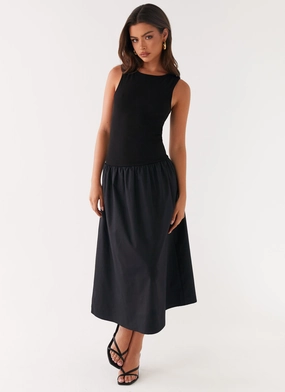 Duchess Midi Dress - Black Relaxed Waist