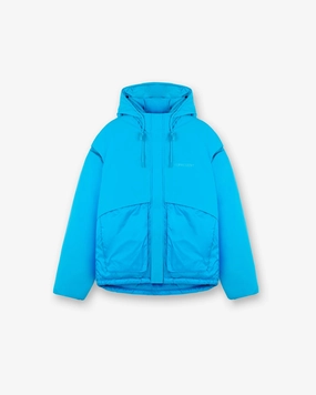 Layered Hooded Puffer - Electric Blue Anti Pilling Fabric